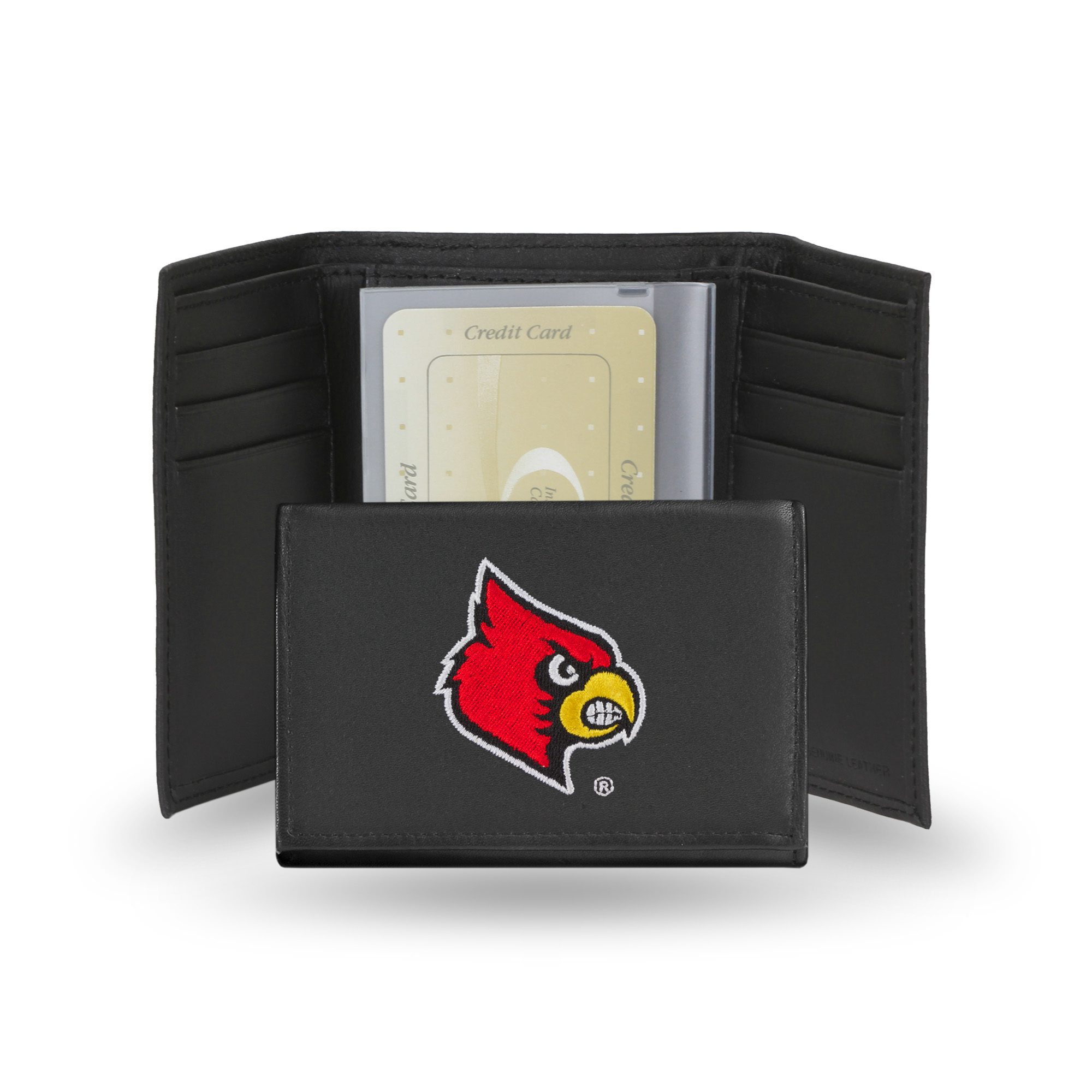 Rico Louisville Cardinals Men's Black Leather Tri-fold Wallet