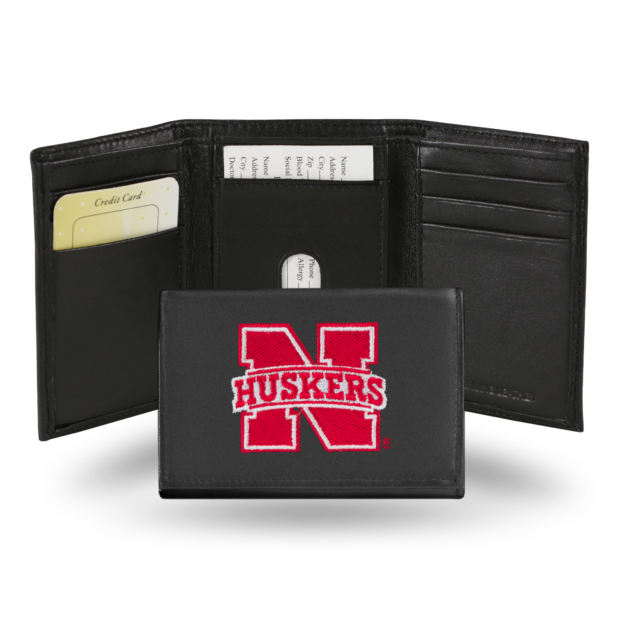 Rico Nebraska Cornhuskers Men's Black Leather Tri-fold Wallet