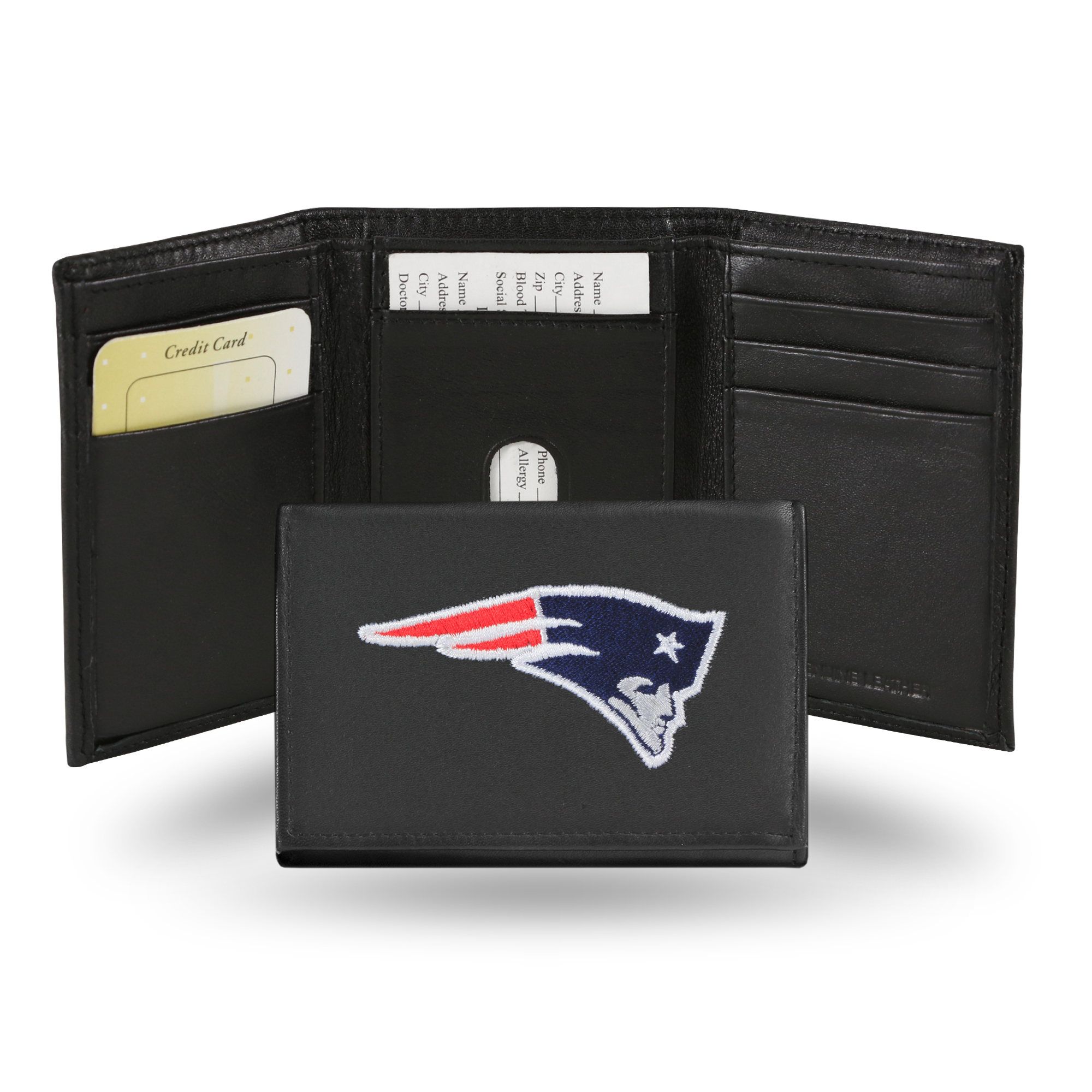 Rico New England Patriots Men's Black Leather Tri-fold Wallet