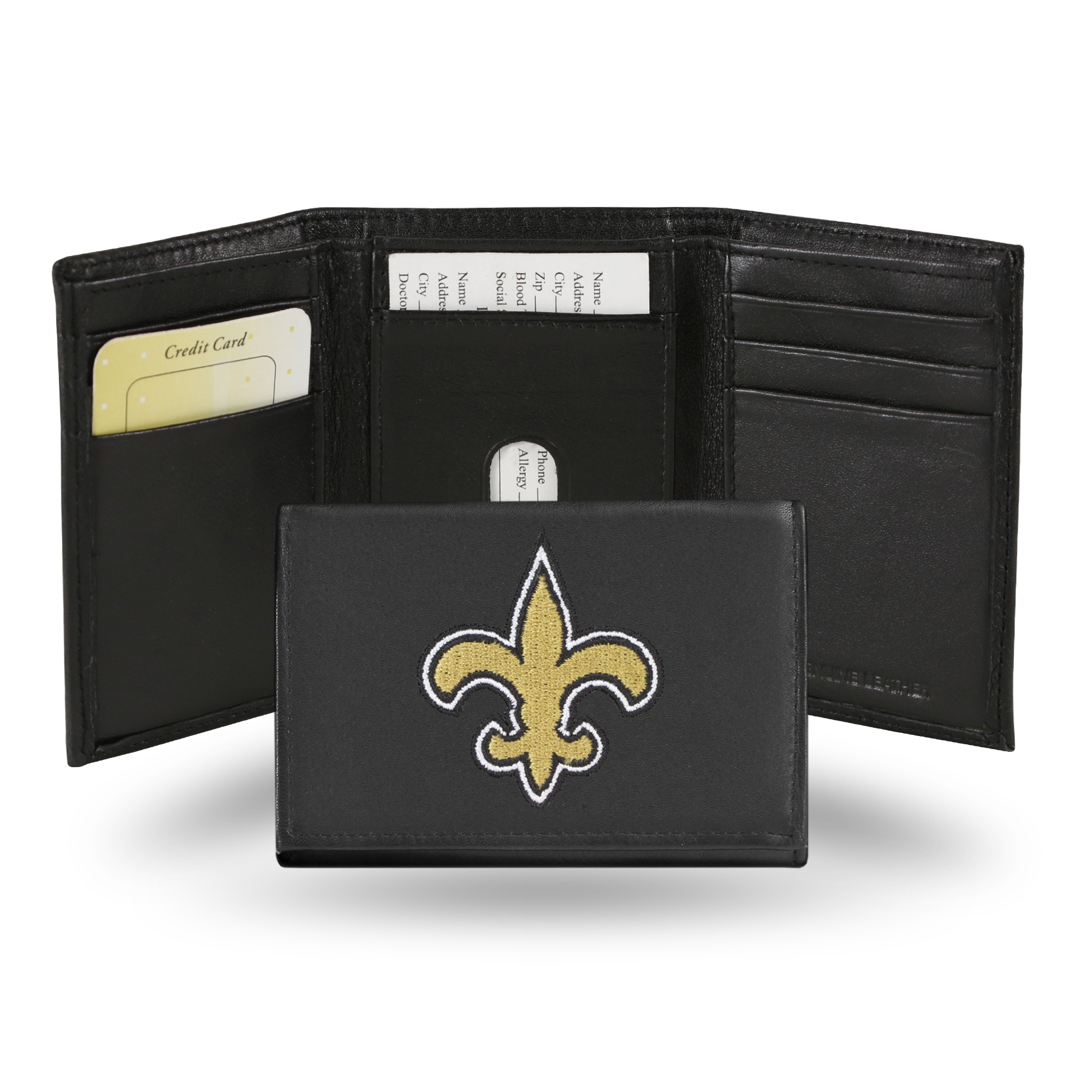 Rico New Orleans Saints Men's Black Leather Tri-fold Wallet