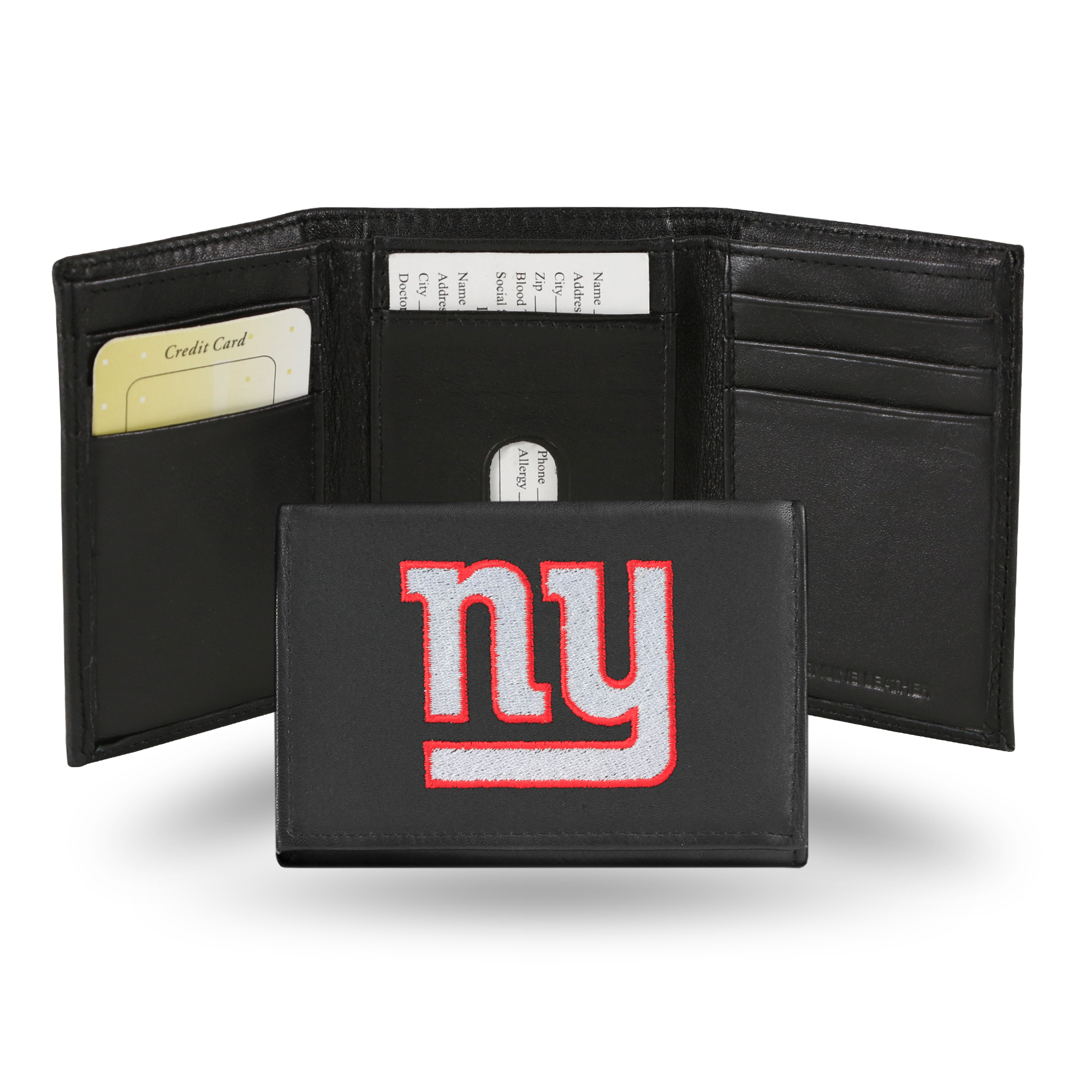 Rico New York Giants Men's Black Leather Tri-fold Wallet
