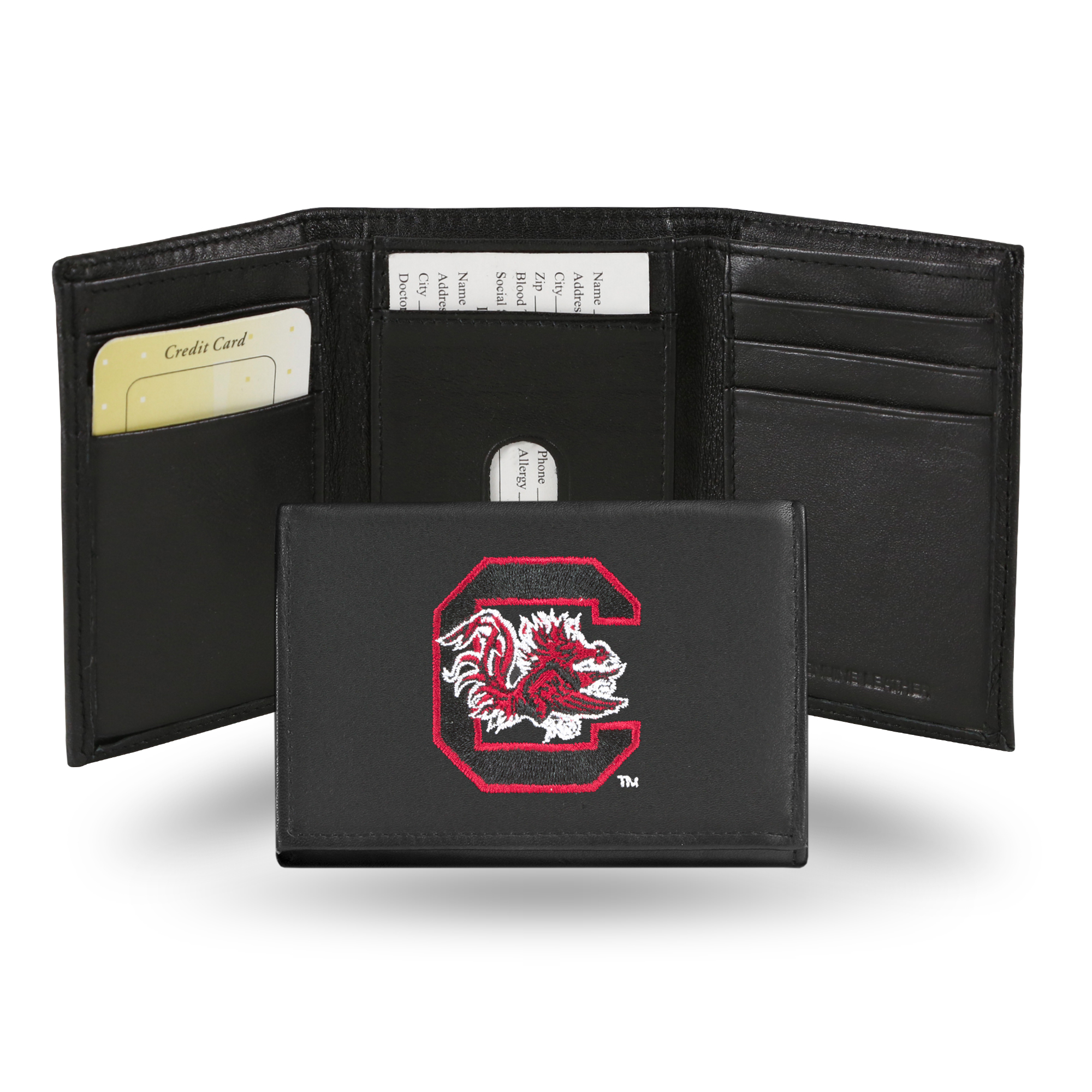 Rico South Carolina Gamecocks Men's Black Leather Tri-fold Wallet