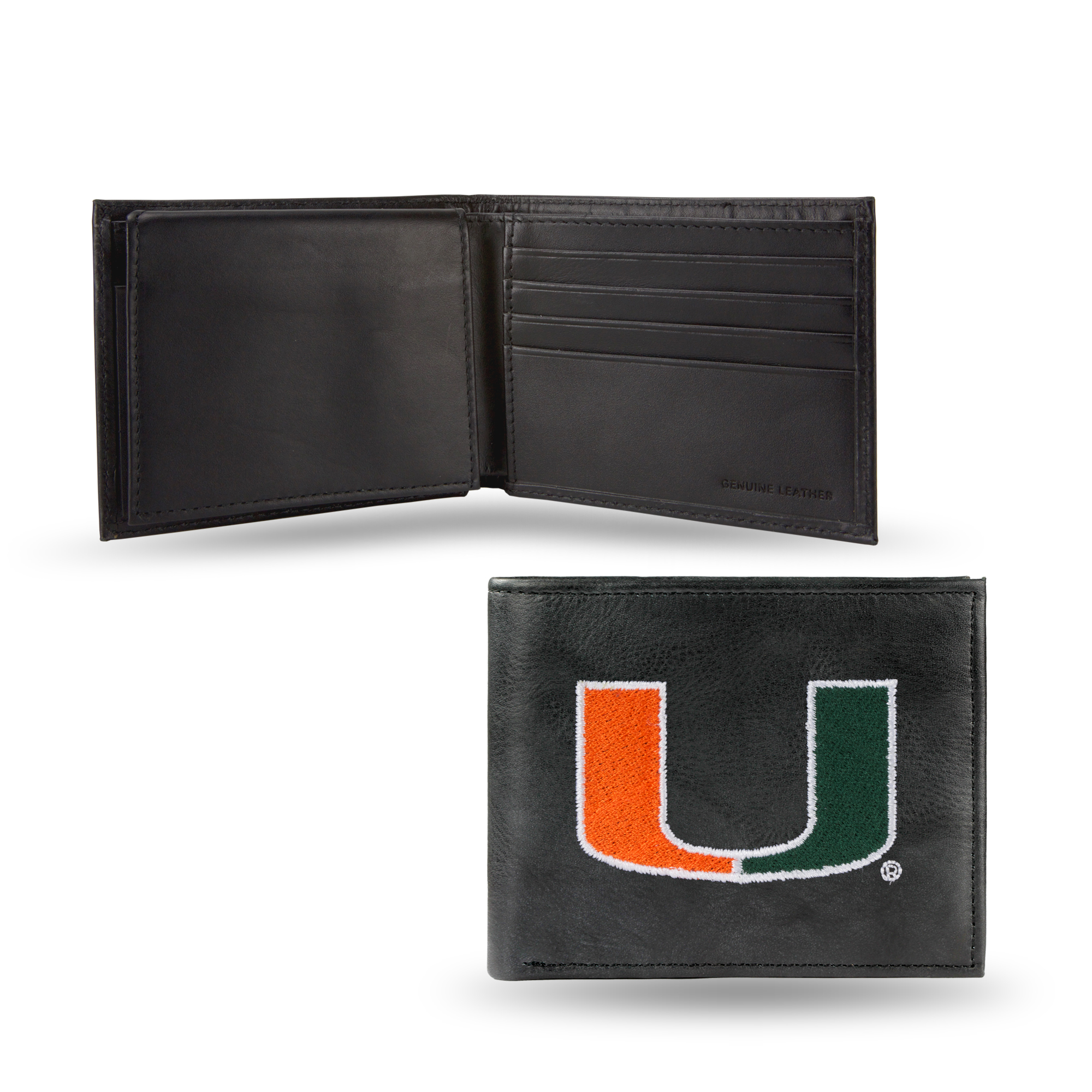 Rico Miami Hurricanes Men's Black Leather Bi-fold Wallet
