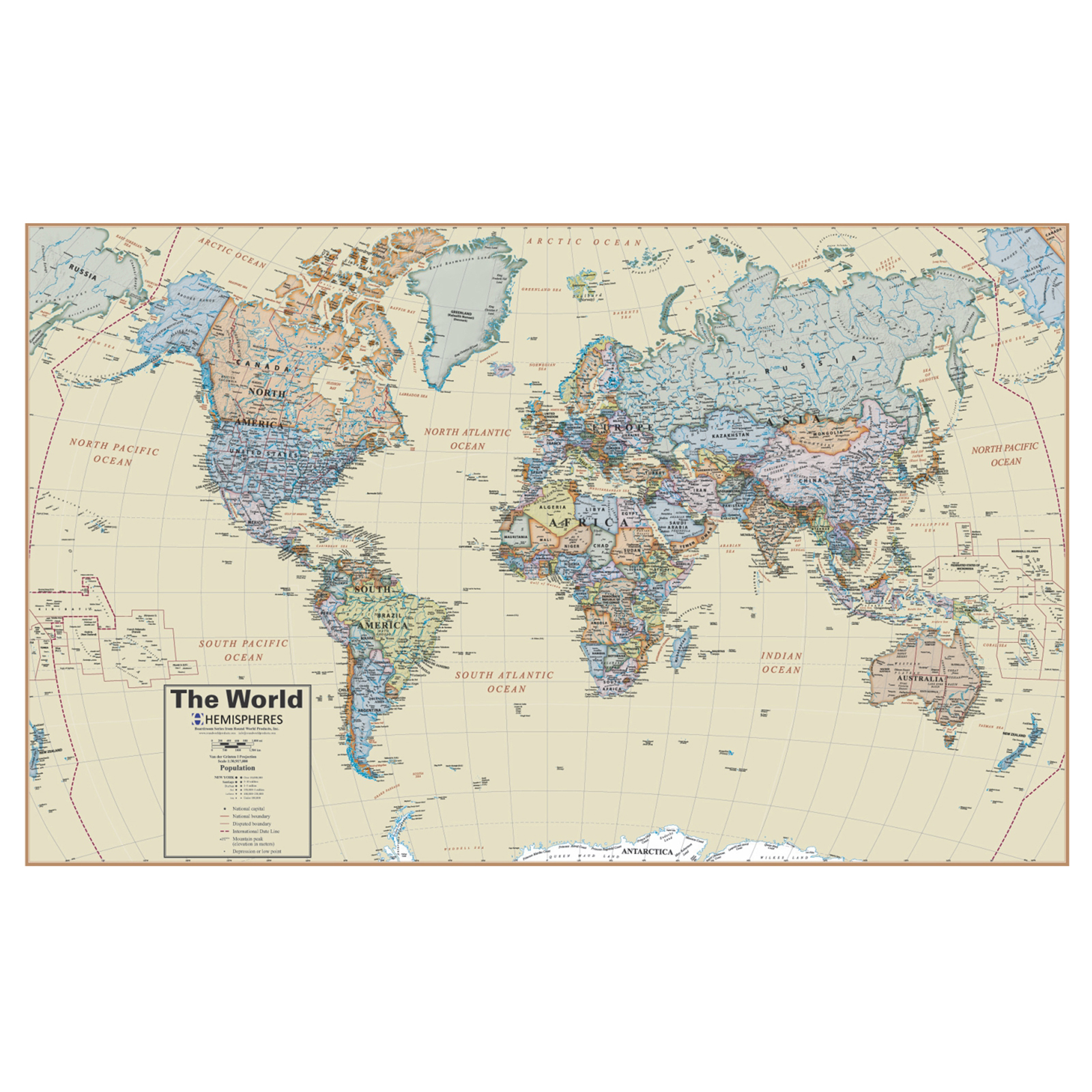 Round World Hemispheres Boardroom Series World Wall Map