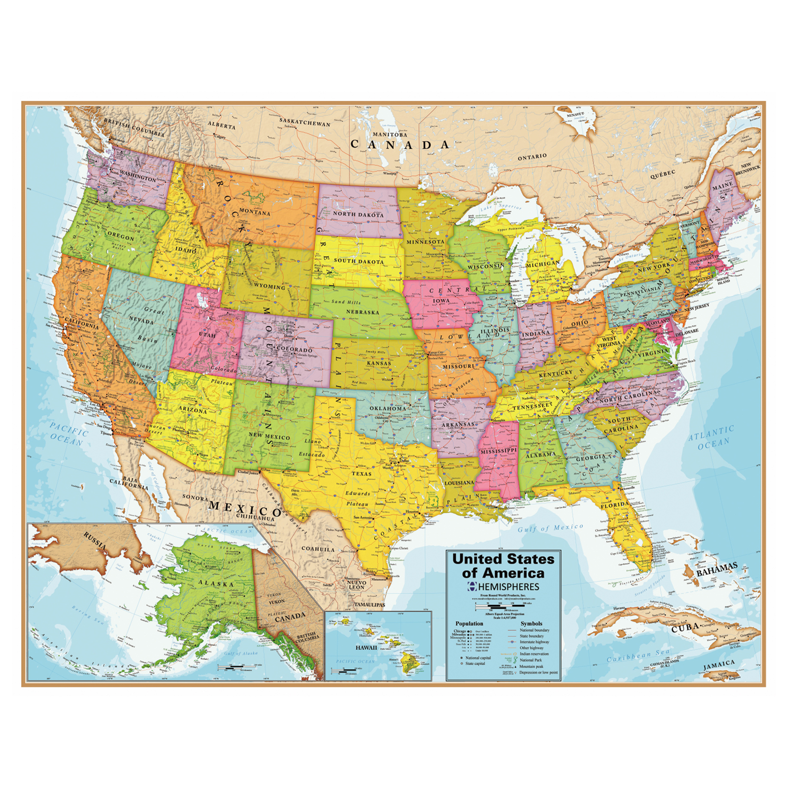 Round World United States Wall Chart with Interactive App