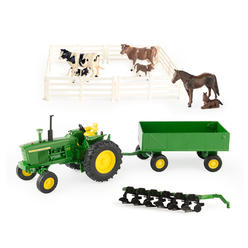 John Deere Toy Tractor Set 4020 Tractor &amp; Farm Toy Playset 1:32 Scale 20 Piece
