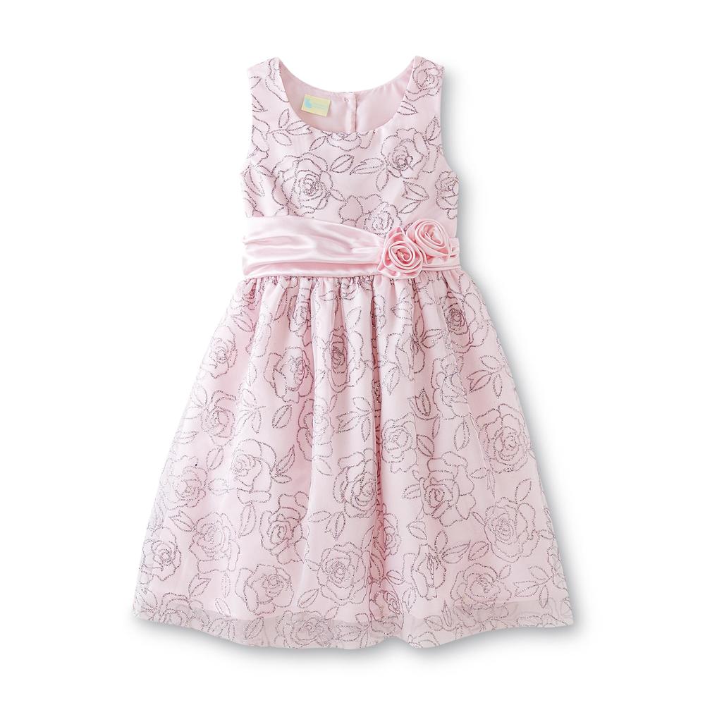 Holiday Editions Girl's Sleeveless Glittery Party Dress - Rose Print