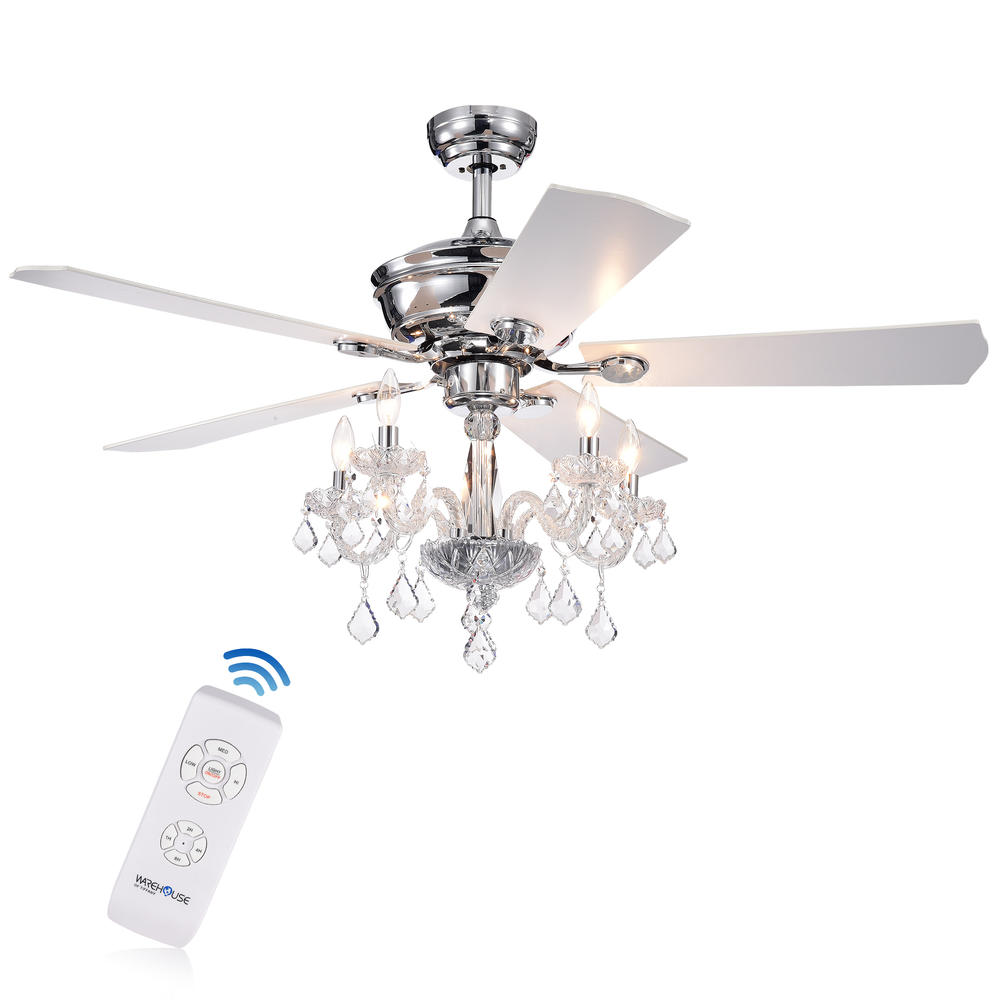 Warehouse of Tiffany CFL-8213REMO/CH Havorand III 52-inch 5-light Chrome Lighted Ceiling Fans w/ Crystal Branched Chandelier (Remote Controlled)