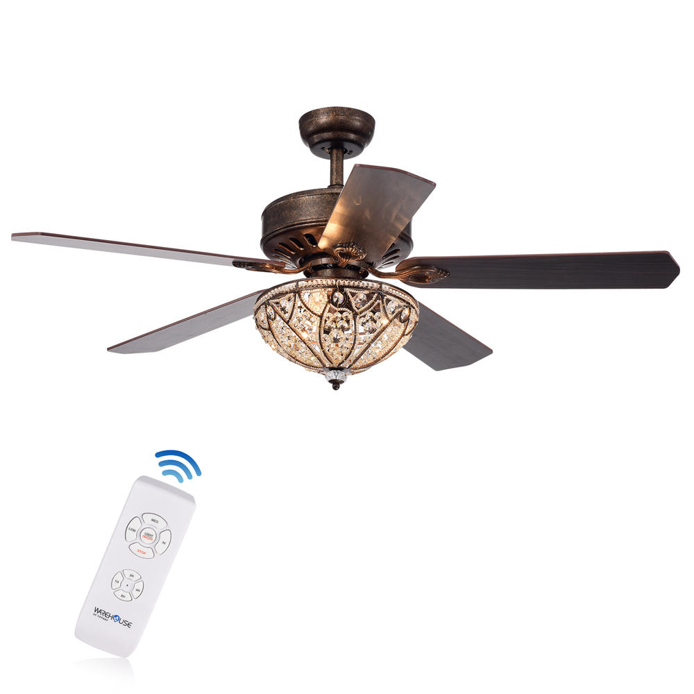 Warehouse of Tiffany CFL-8353REMO/RB Gliska 52-Inch 5-Blade Rustic Bronze Lighted Ceiling Fans w Crystal Shade Optional Remote Control (incl 2 Color Option Blades)