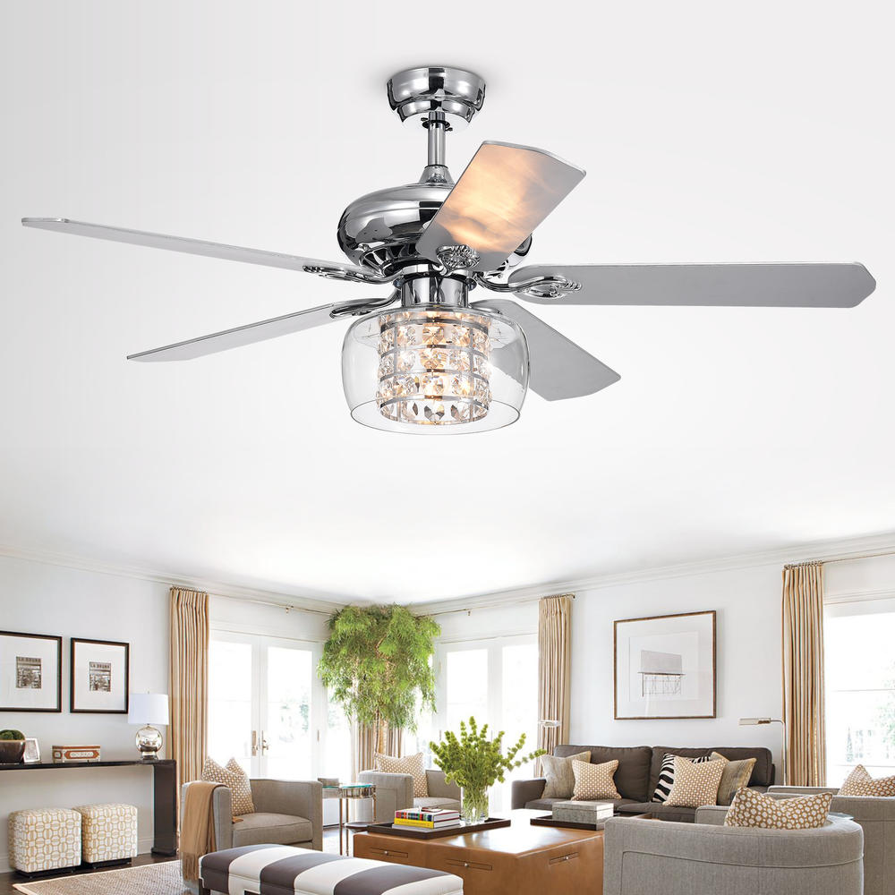 Warehouse of Tiffany CFL-8344REMO Cayten 5-Blade 52-Inch Chrome Lighted Ceiling Fans with Crystal Shade (Remote Controlled)