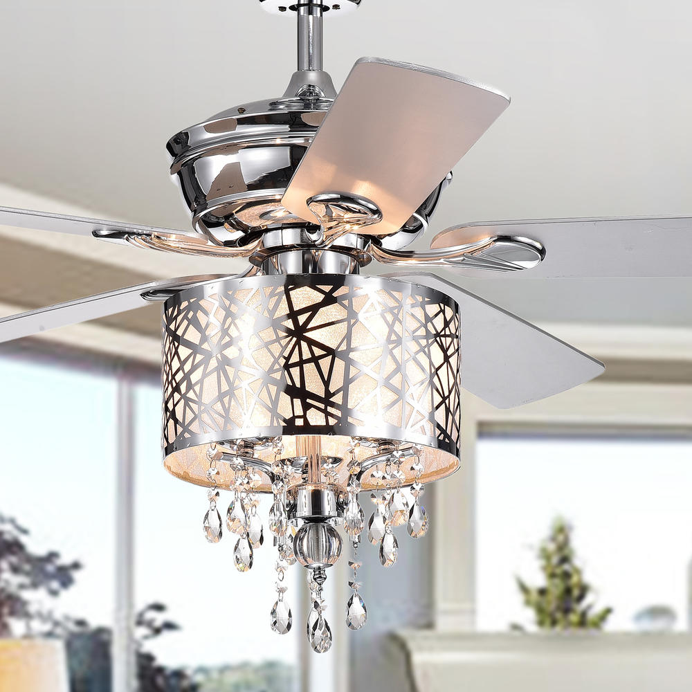 Warehouse of Tiffany CFL-8335REMO Garvey 5-blade 52-inch Chrome Ceiling Fan with 3-Light Crystal Chandelier (Remote Controlled)