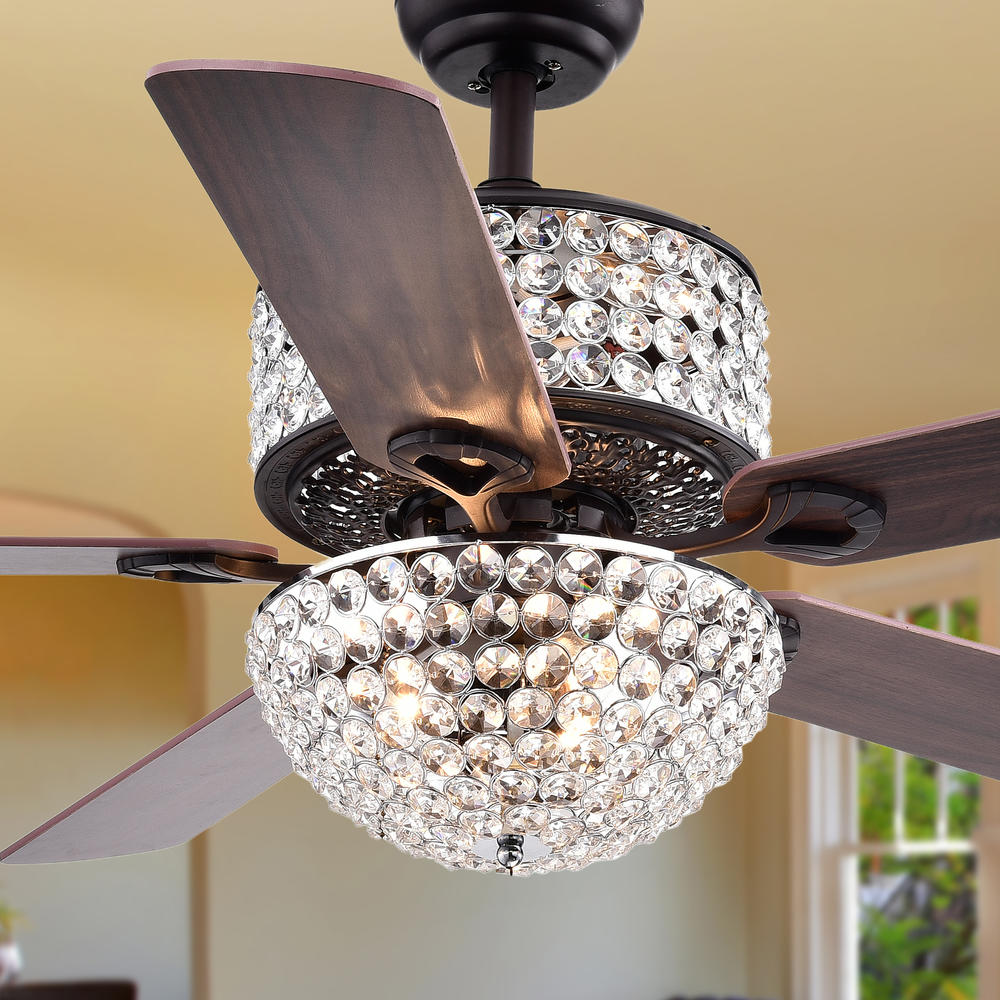 Warehouse of Tiffany CFL-8170BL Laure Crystal 6-light Crystal 5-blade 52-inch Ceiling Fan (2 Color Option Blades)