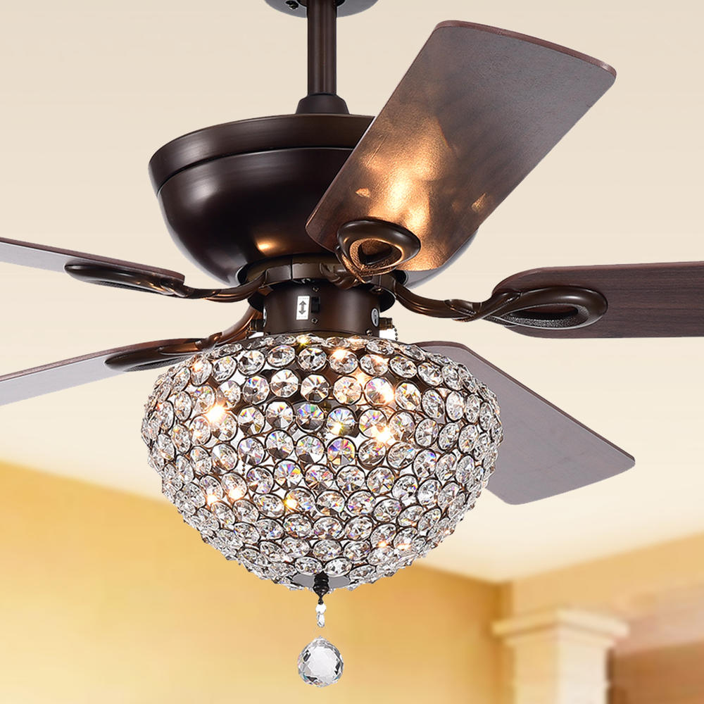 Warehouse of Tiffany CFL-8176AB Swarna Antique Bronze 3-light Metal/ Crystal 5-blade 52-inch Ceiling Fan (Remote Optional & 2 Color Option Blades)