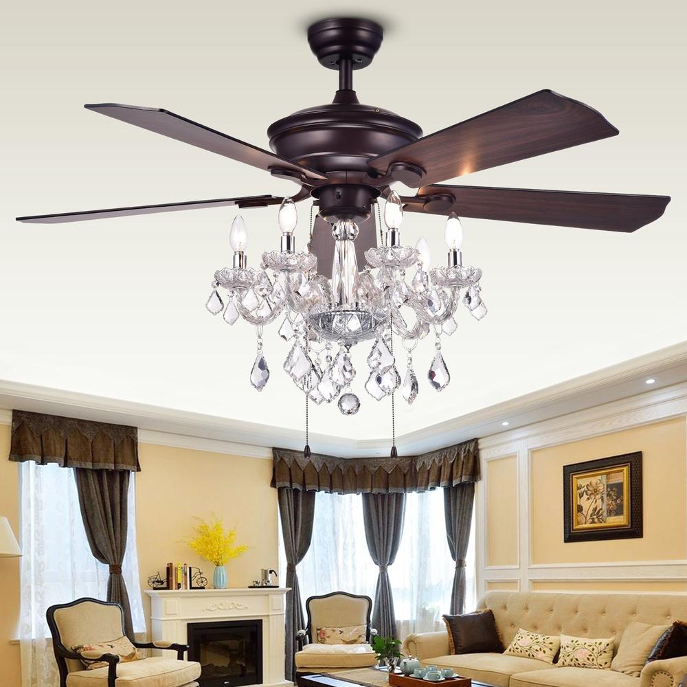 Warehouse of Tiffany CFL-8213AB  Havorand 52-inch 5-blade Ceiling Fan with Crystal Chandelier (Optional Remote)