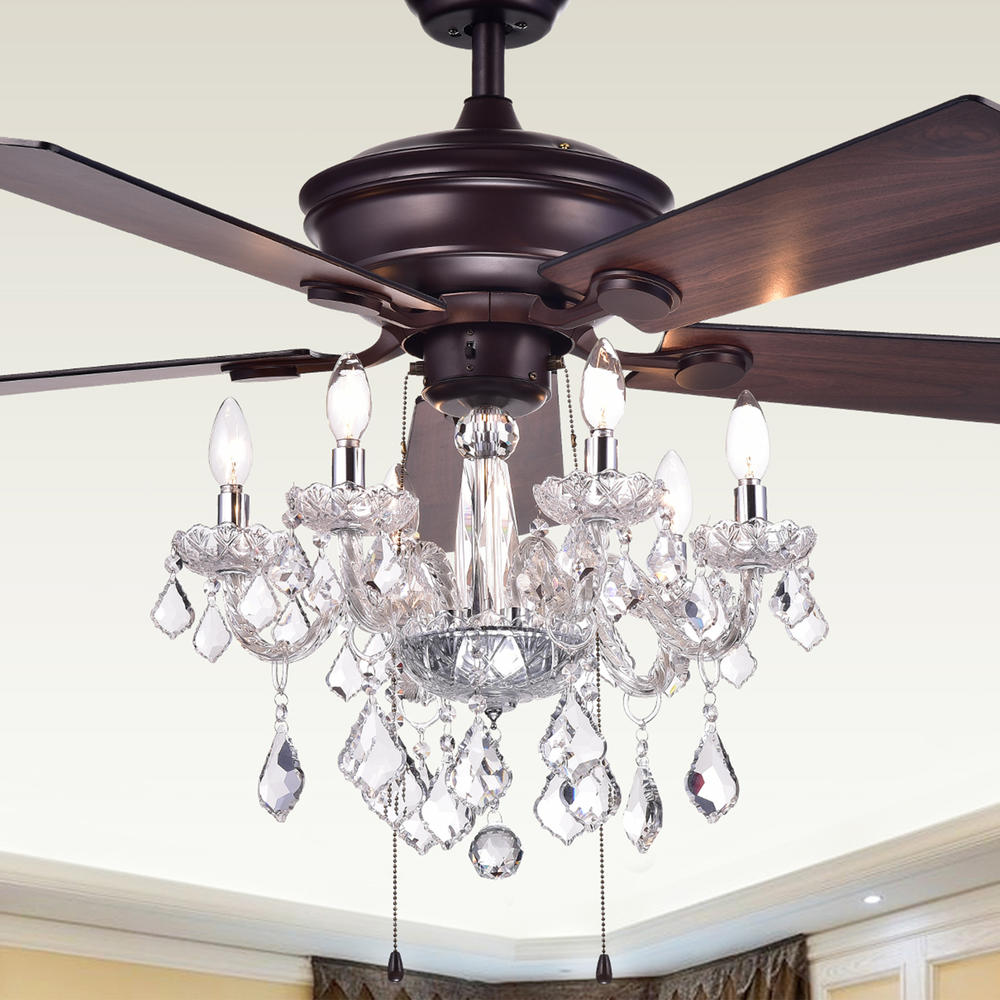 Warehouse of Tiffany CFL-8213AB  Havorand 52-inch 5-blade Ceiling Fan with Crystal Chandelier (Optional Remote)