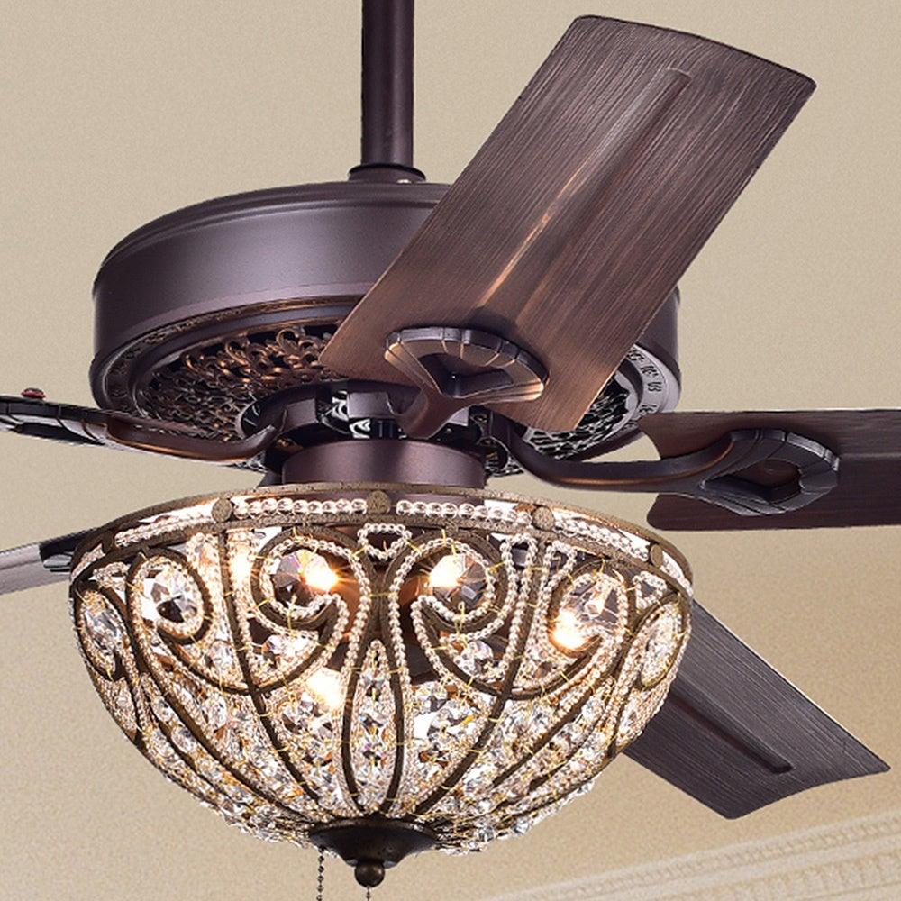 Warehouse of Tiffany CFL-8111REMO/AB Catalina Bronze-finished 5-blade, 48-inch Crystal Ceiling Fan (Optional Remote)