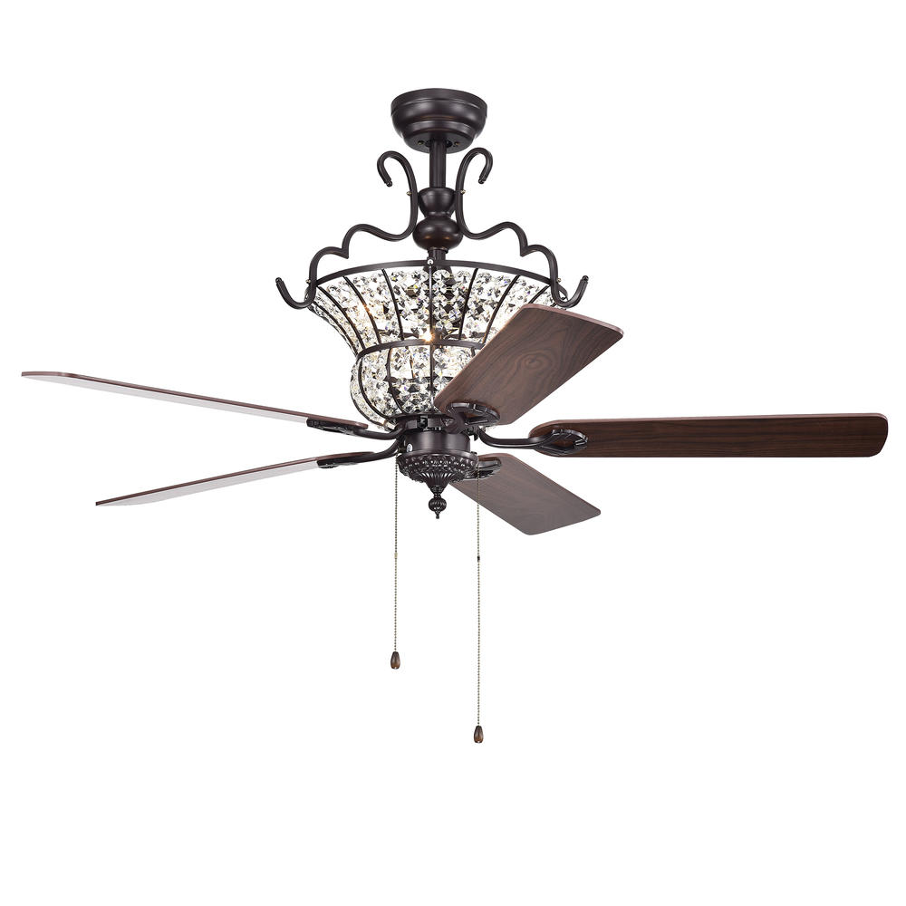 Warehouse of Tiffany CFL-8154BR/NS Charla II 3-light Crystal 5-blade 52-inch Brown Ceiling Fan (2 Color Option Fan Blades)