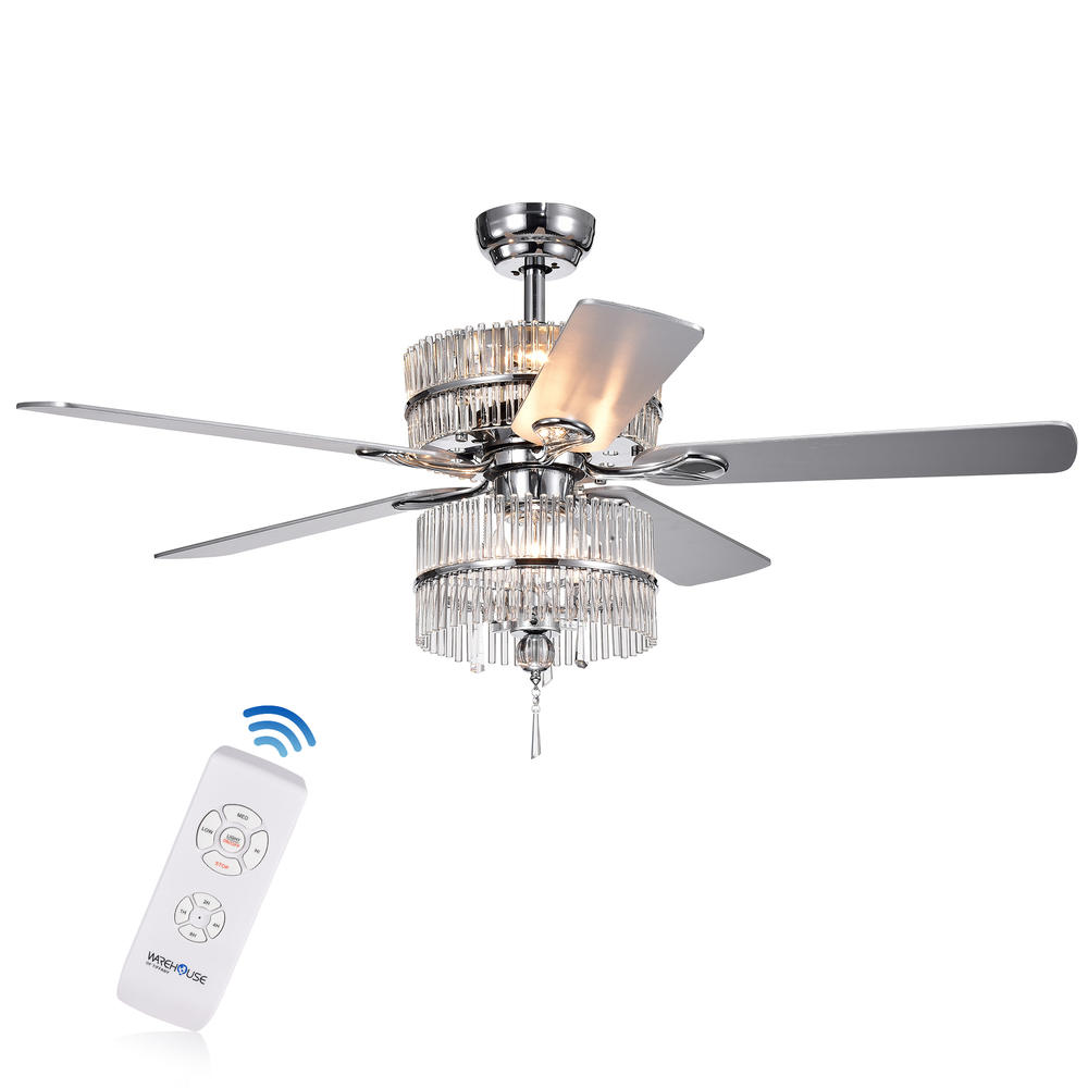 Warehouse of Tiffany CFL-8317REMO/CHD Wyllow 6-light Crystal 5-blade 52-inch Chrome Ceiling Fan (Optional Remote & 2 Color Option Blades)