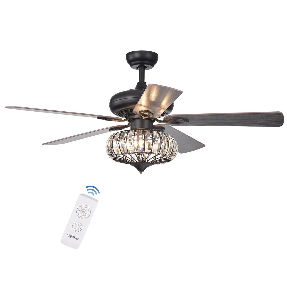 Warehouse of Tiffany CFL-8306REMO/BL Chrysaor 3-Light Crystal 5-Blade 52-Inch Brown Ceiling Fan (Optional Remote)