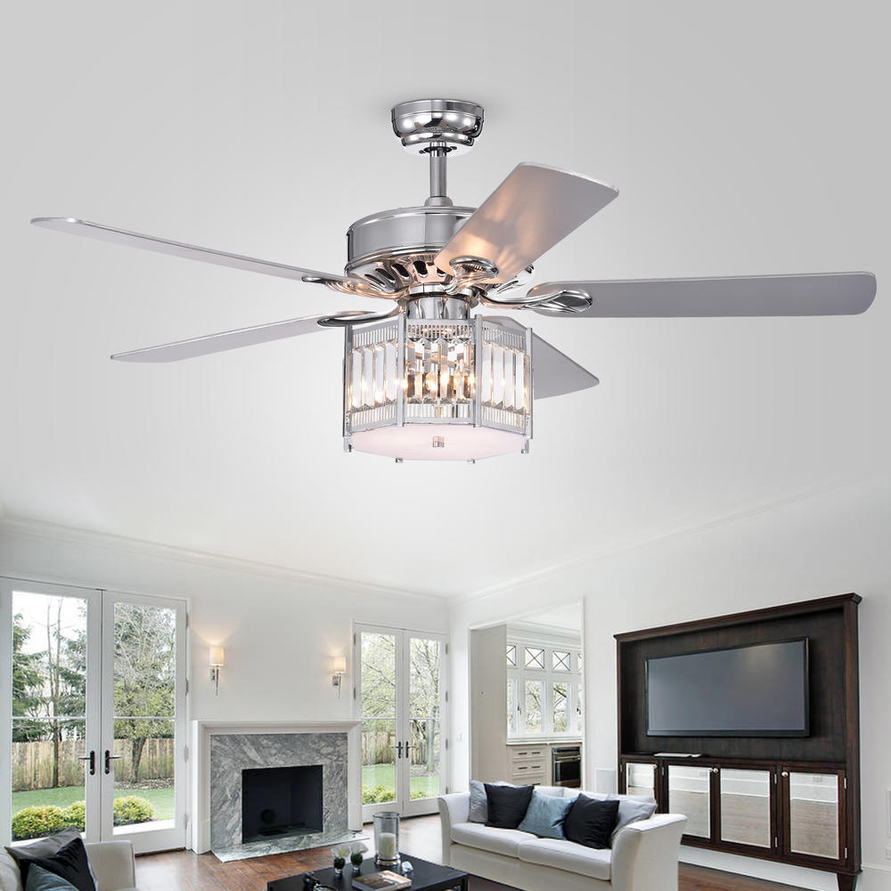 Warehouse of Tiffany CFL-8417REMO/CH Valens Chrome 52-Inch 5-Blade Lighted Ceiling Fan with Octogon Shade (Incl. Remote & 2 Color Option Fan Blades)