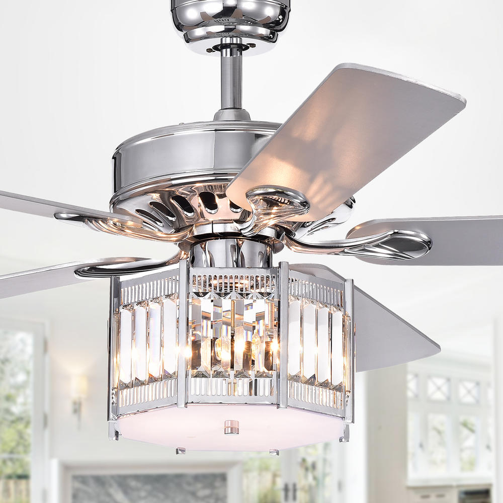 Warehouse of Tiffany CFL-8417REMO/CH Valens Chrome 52-Inch 5-Blade Lighted Ceiling Fan with Octogon Shade (Incl. Remote & 2 Color Option Fan Blades)