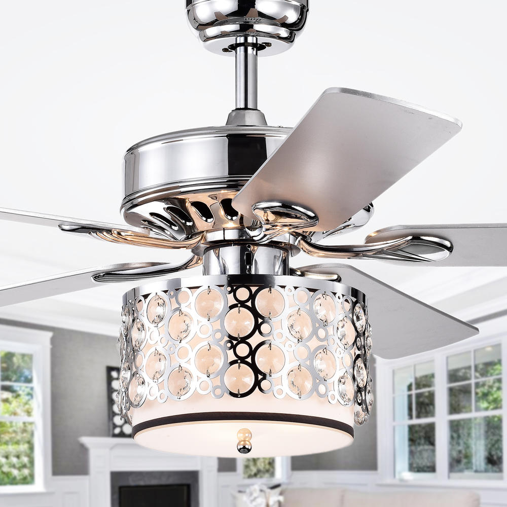 Warehouse of Tiffany CFL-8413REMO/CH Shepherd 52-Inch 5-Blade Lighted Ceiling Fan with Chrome and Glass Shade (includes Remote and Lighti Kit)