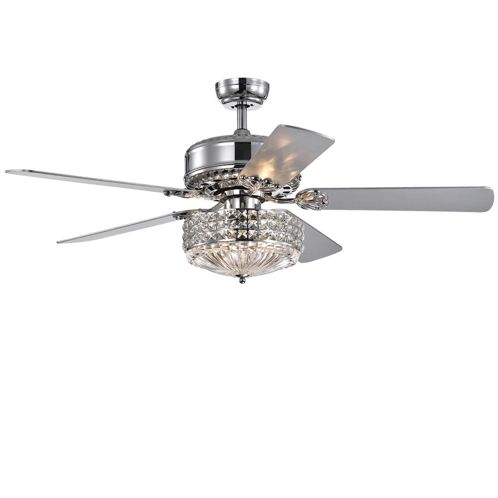 Warehouse of Tiffany CFL-8371REMO/CH Gremane Chrome 52-inch Lighted Ceiling Fan with Crystal Shade (incl. Remote & 2 Color Option Blades)