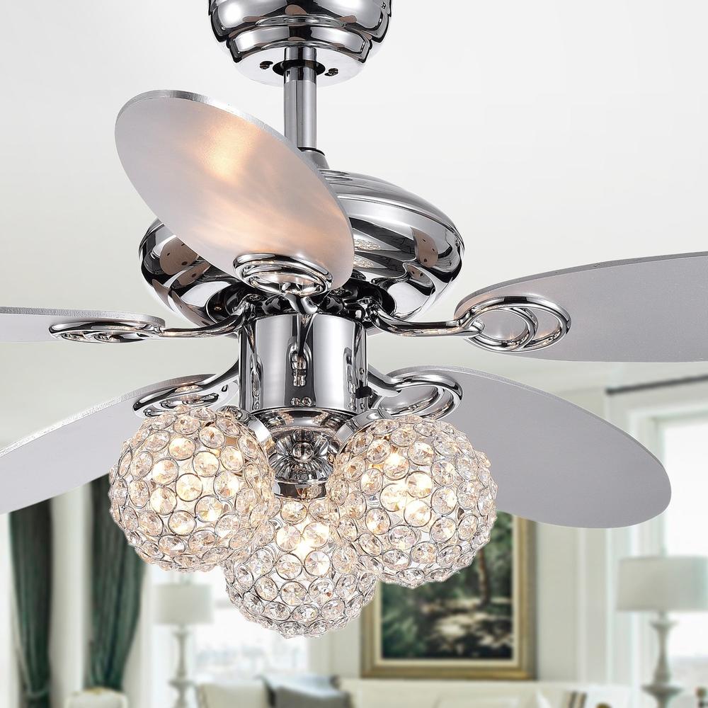 Warehouse of Tiffany CFL-8279REMO/CH Silver Orchid Lang Chrome 5-blade 3-light Crystal 42-inch Ceiling Fan with Reversible Blades