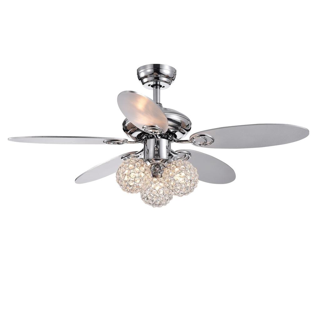 Warehouse of Tiffany CFL-8279REMO/CH Silver Orchid Lang Chrome 5-blade 3-light Crystal 42-inch Ceiling Fan with Reversible Blades