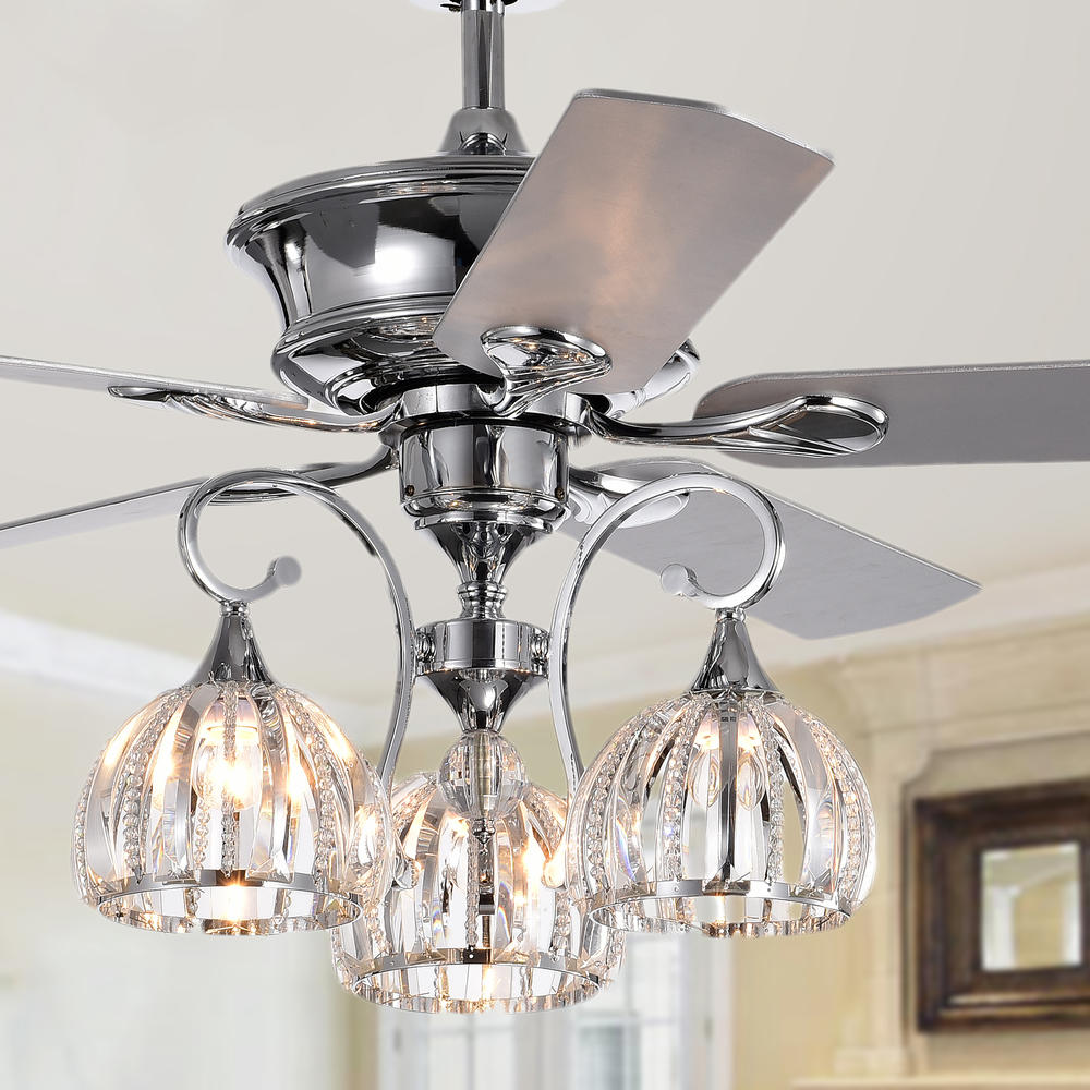 Warehouse of Tiffany CFL-8332REMO Mavyn 5-Blade 52-Inch Chrome Ceiling Fan with 3-Light Crystal Chandelier