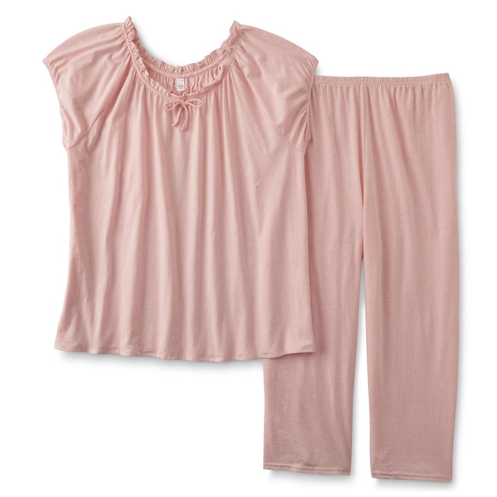 Pink K Women's Plus Pajama Top & Capri Pants
