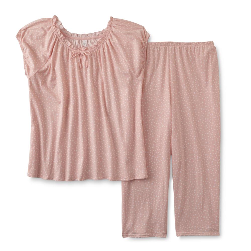 Pink K Women's Plus Pajama Top & Capri Pants - Dots