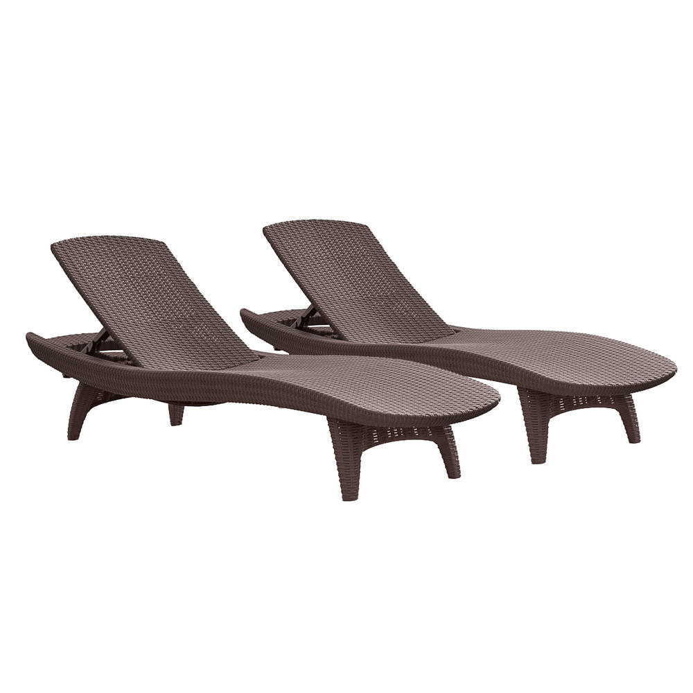 Keter 2-Pack All-weather Adjustable Outdoor Patio Chaise Lounge Furniture, Brown