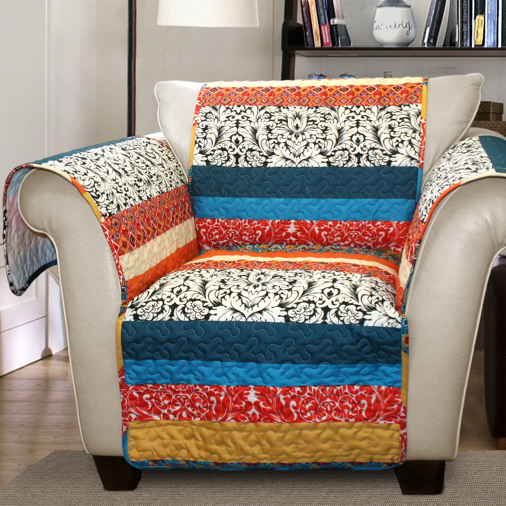 Forever New Boho Stripe Furniture Protector Turquoise/ Tangerine Armchair