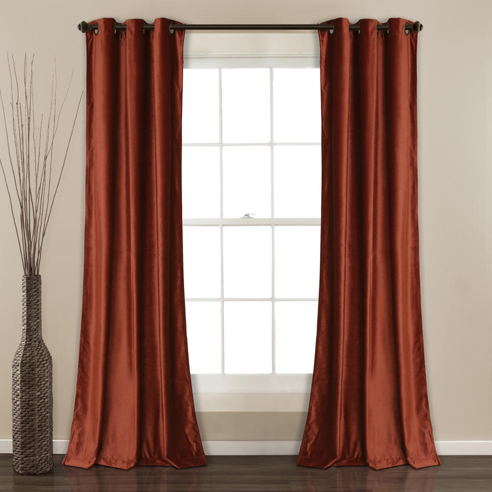Lush Decor Prima Velvet Solid Room Darkening Window Curtain Rust Set 38X84