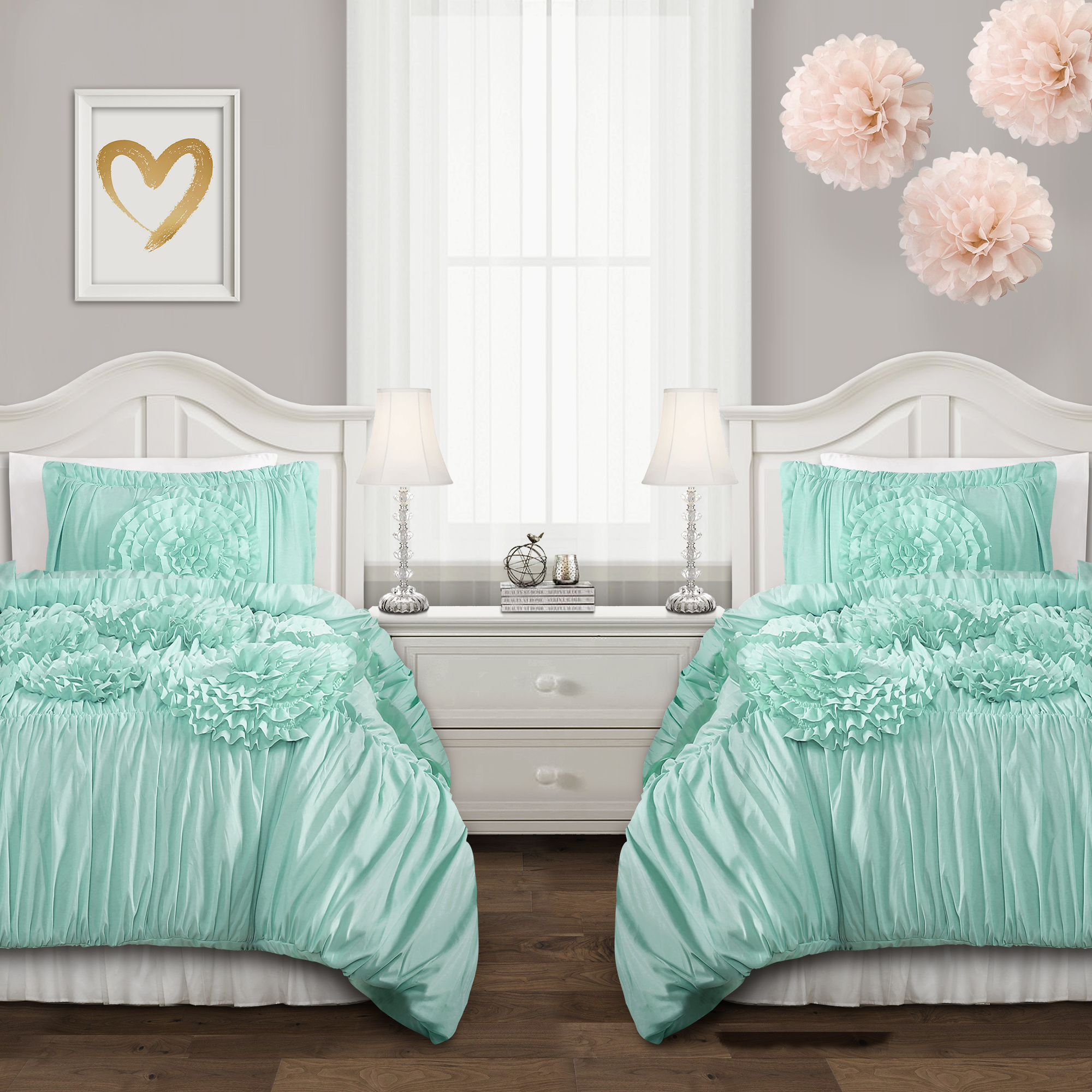 Queen Isabel Bedding Comforter Set Aqua Blue