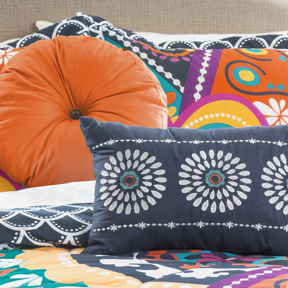 Lush Decor Maya Quilted Comforter Navy/Orange 5pc Set King