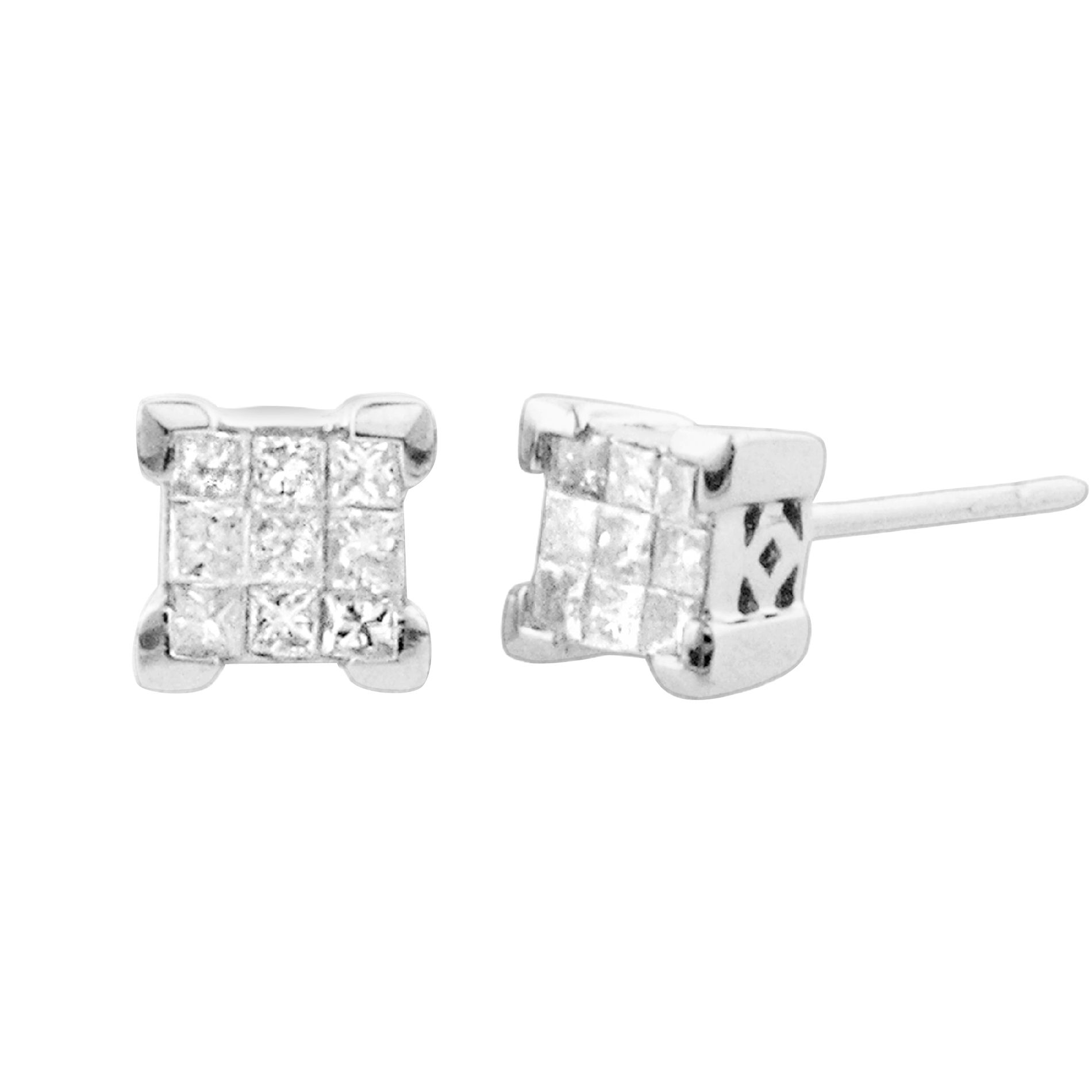 10kt White Gold 1/4cttw Princess Diamond Composite Stud Earrings, Clear 10kt White Gold 1/4cttw Princess Diamond Composite Stud Earrings, Clear