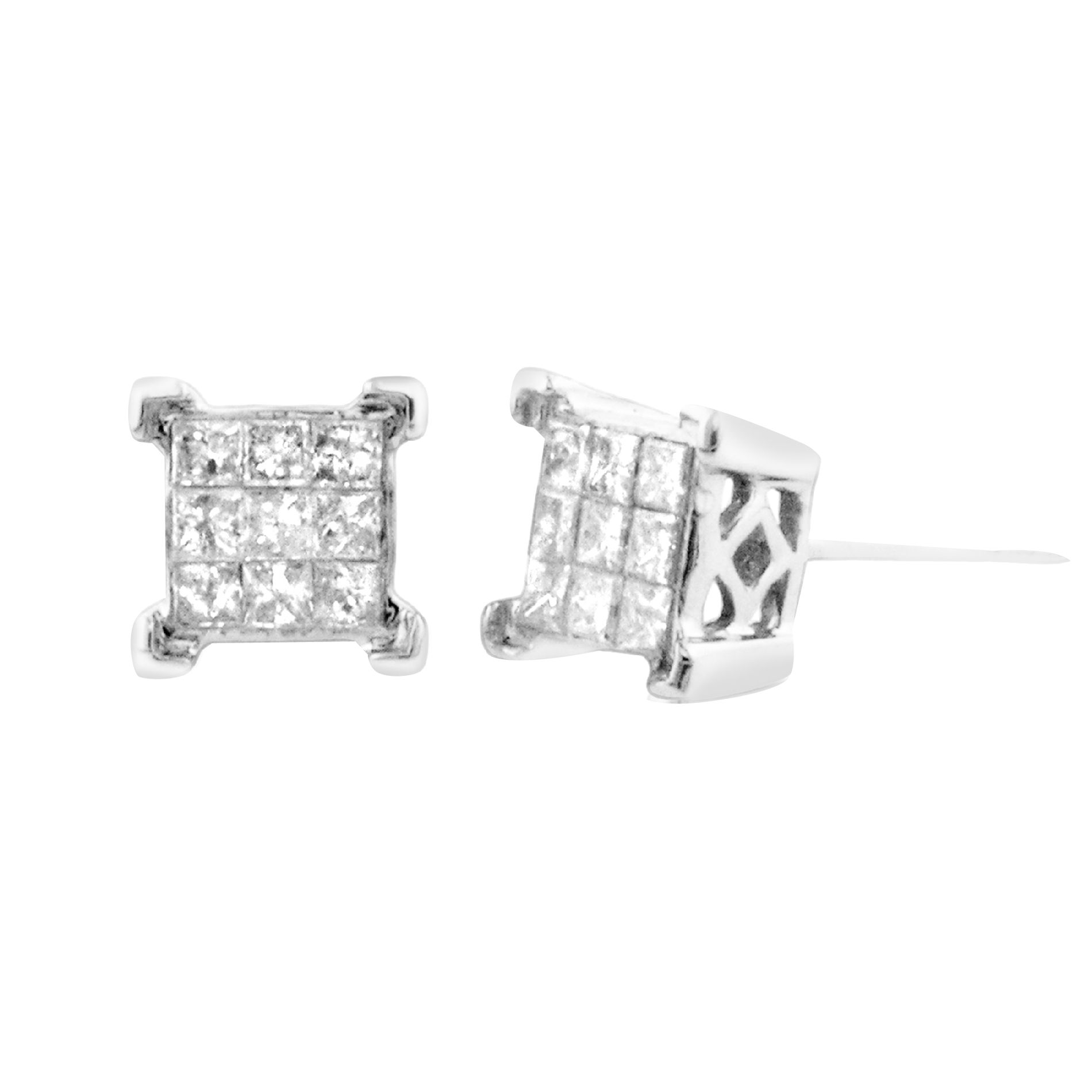 10kt White Gold 1/2cttw Princess Diamond Composite Stud Earrings, Clear 10kt White Gold 1/2cttw Princess Diamond Composite Stud Earrings, Clear