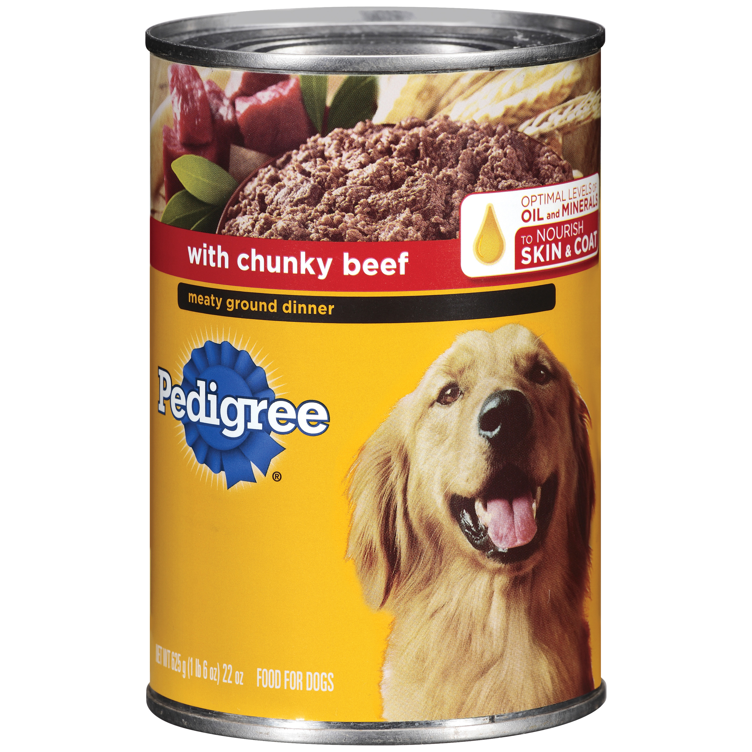 Pedigree Food for Adult Dogs, Traditional Ground Dinner with Chunky Beef, 22 oz (625 g)