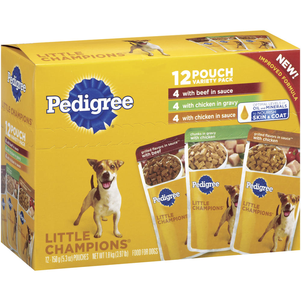 Pedigree Little Champions Food For Dogs, 4 with Beef, 4 with Chicken in Gravy, 4 with Chicken, Variety Pack, 12 - 5.3 oz (150 g) pouches