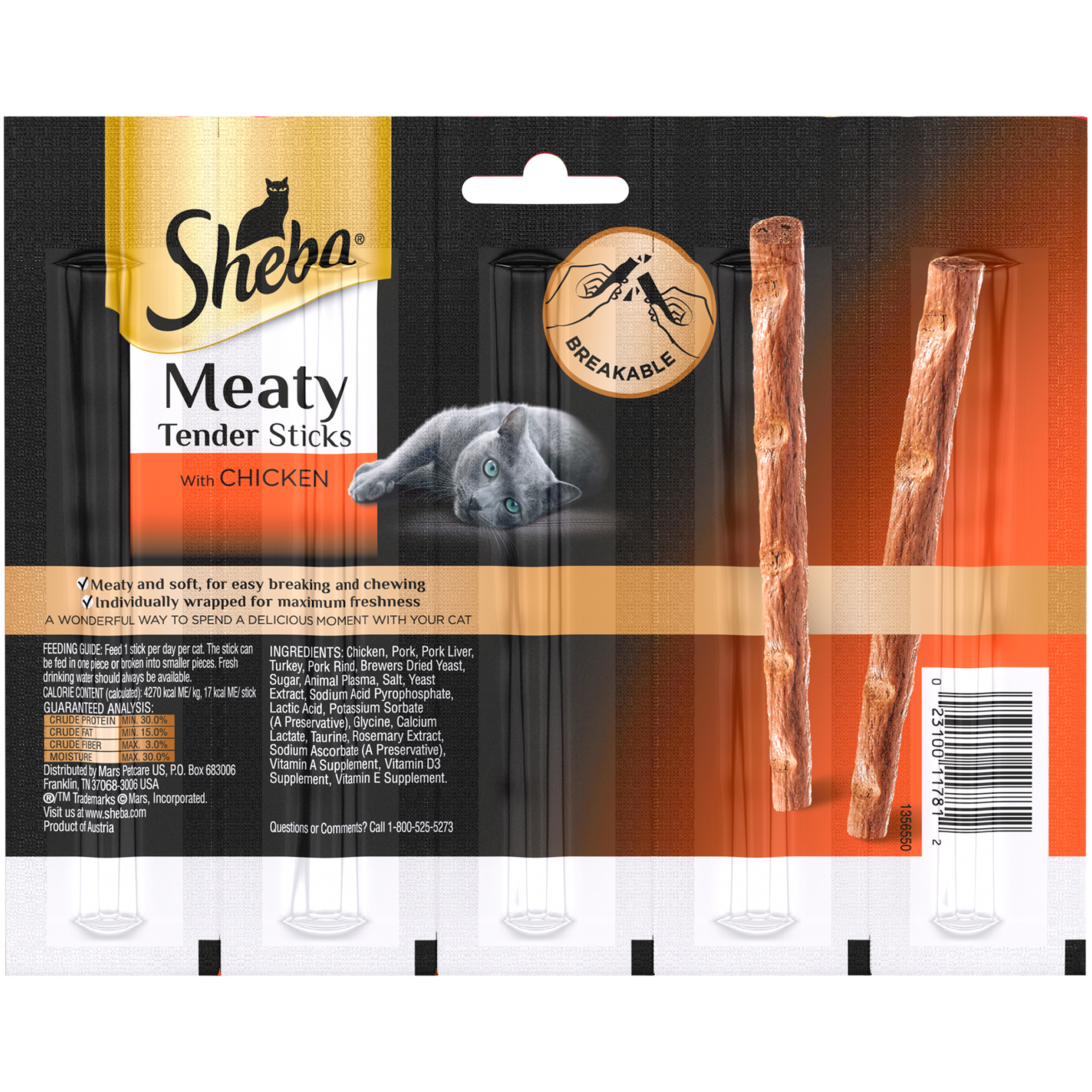 Sheba Meaty Tender Sticks with Chicken Cat Treats 5-0.14 oz. Sticks