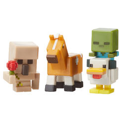 Minecraft Mattel iron golem with flower, chicken zombie & palomino horse mini figure (3 pack)