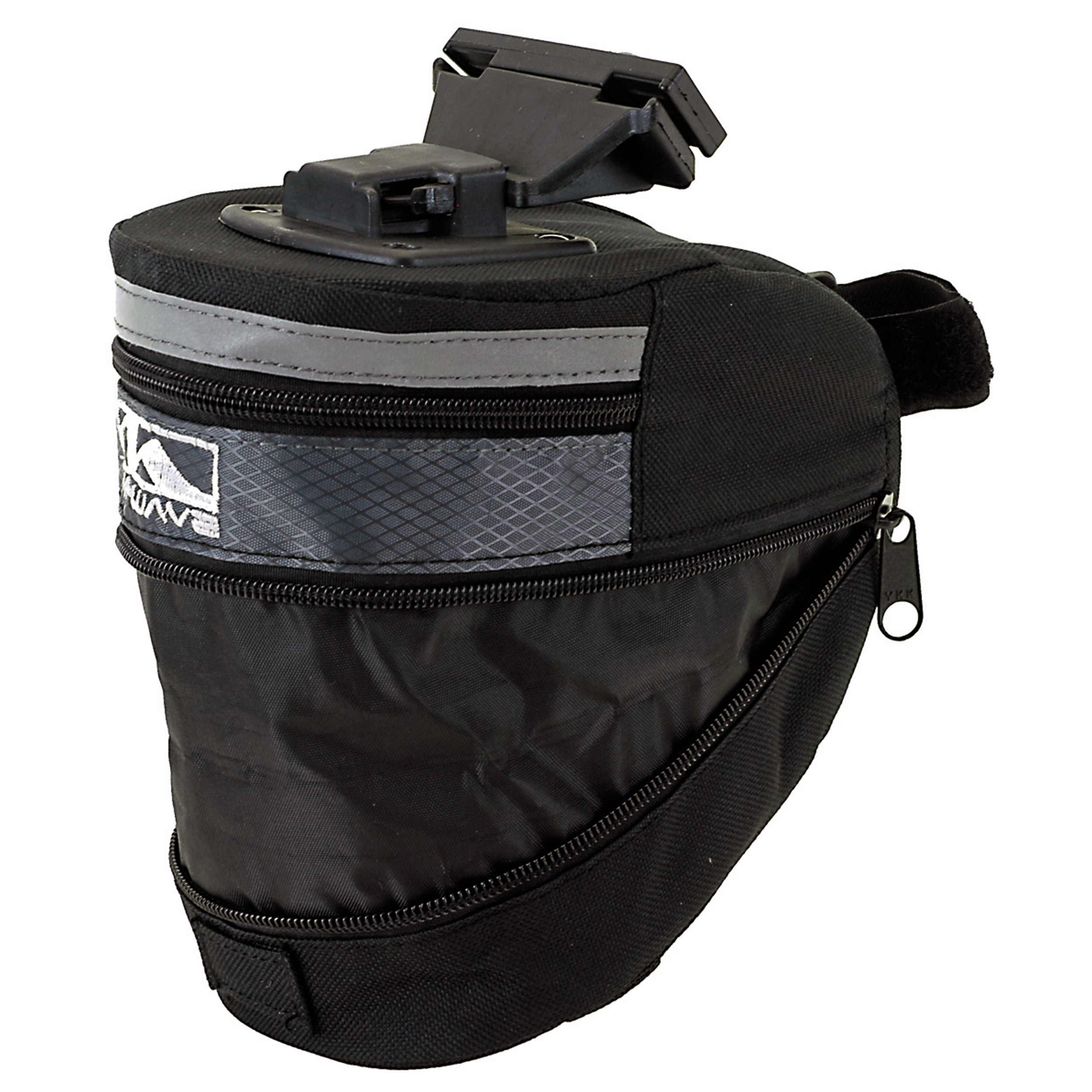 M-WAVE Borsa Sottosella Clip-On Nera - Espandibile Con Cerniera, Supporto Per Luce, Cinghie Elastiche, Nastro Riflettente - 3