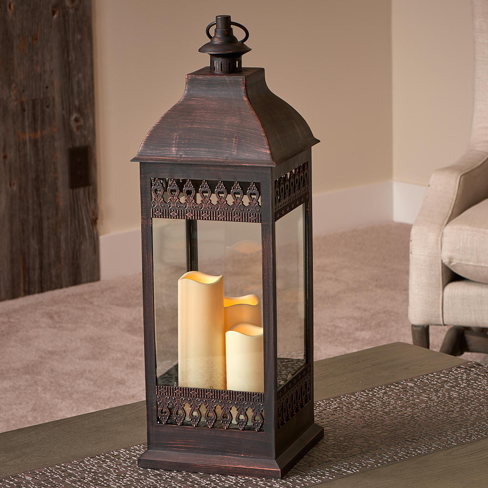 Smart Living 24" San Nicola Triple LED Candle Lantern - Antique Bronze