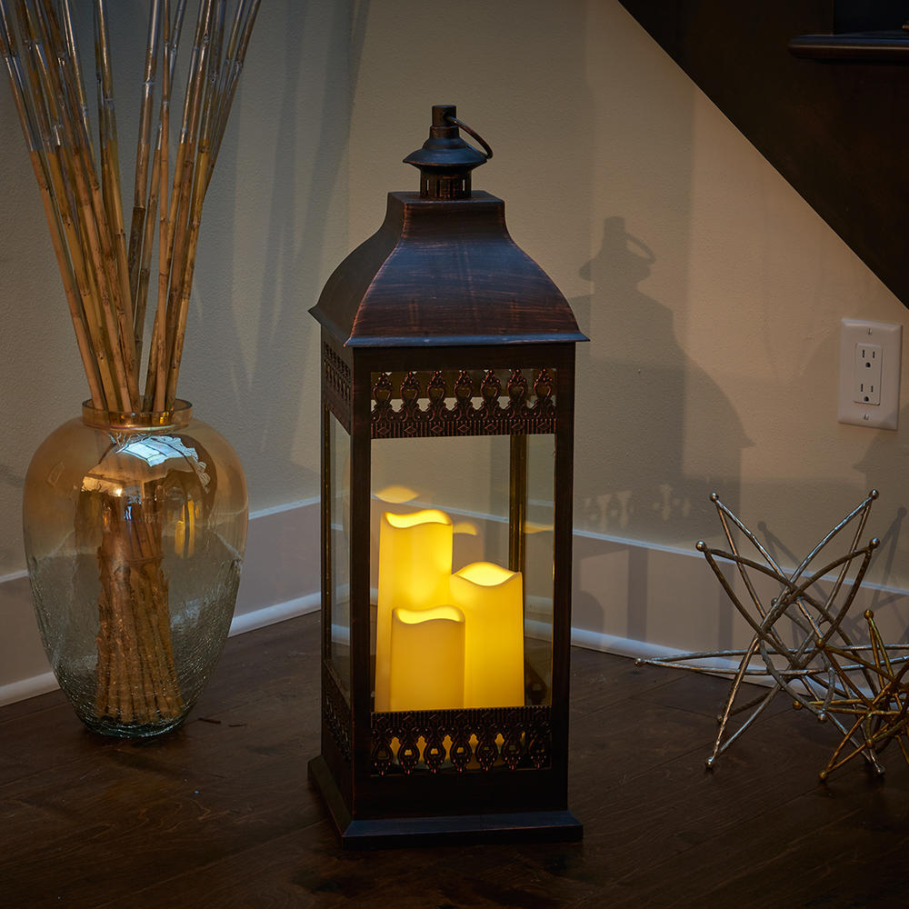 Smart Living 24" San Nicola Triple LED Candle Lantern - Antique Bronze