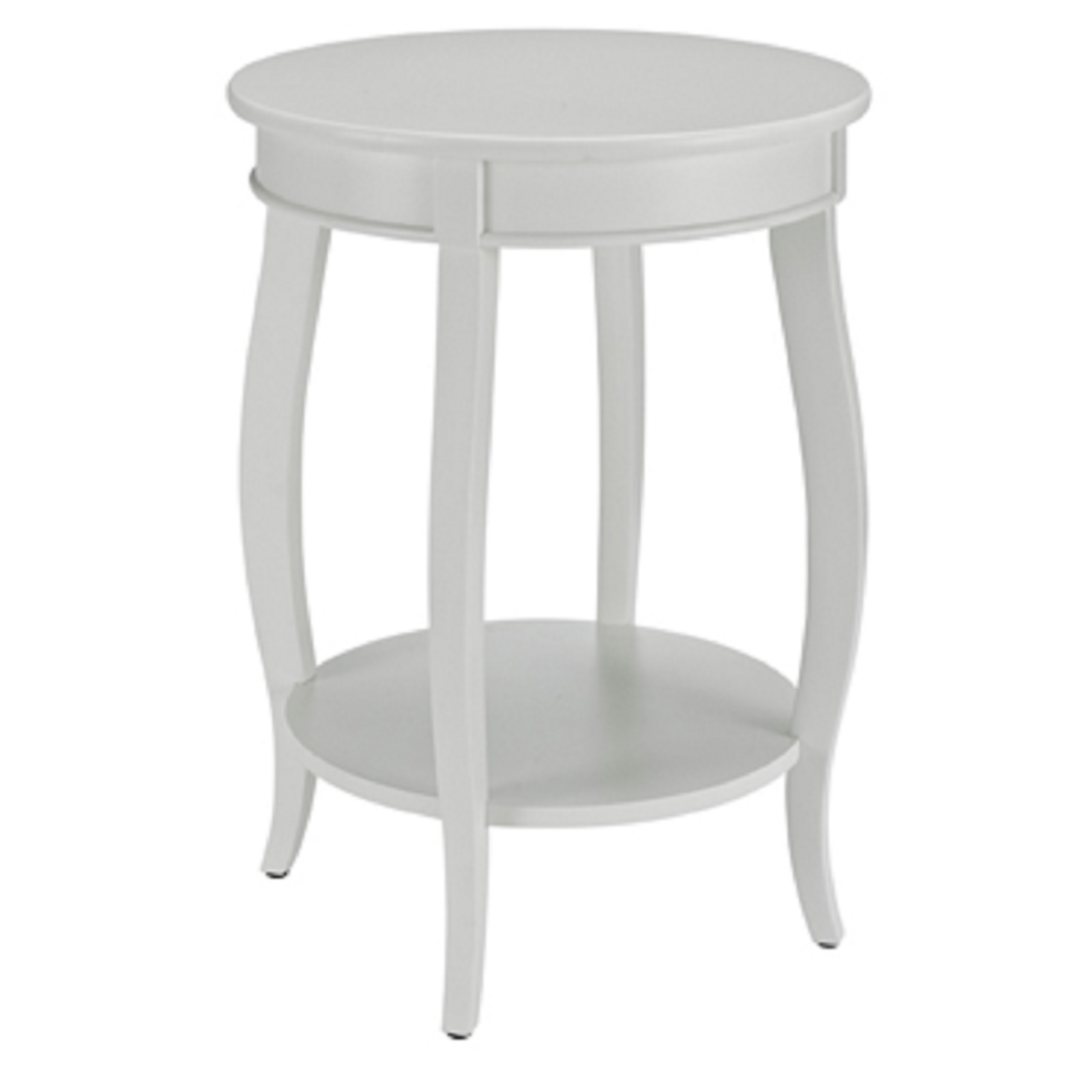 L Powell White Round Table with Shelf
