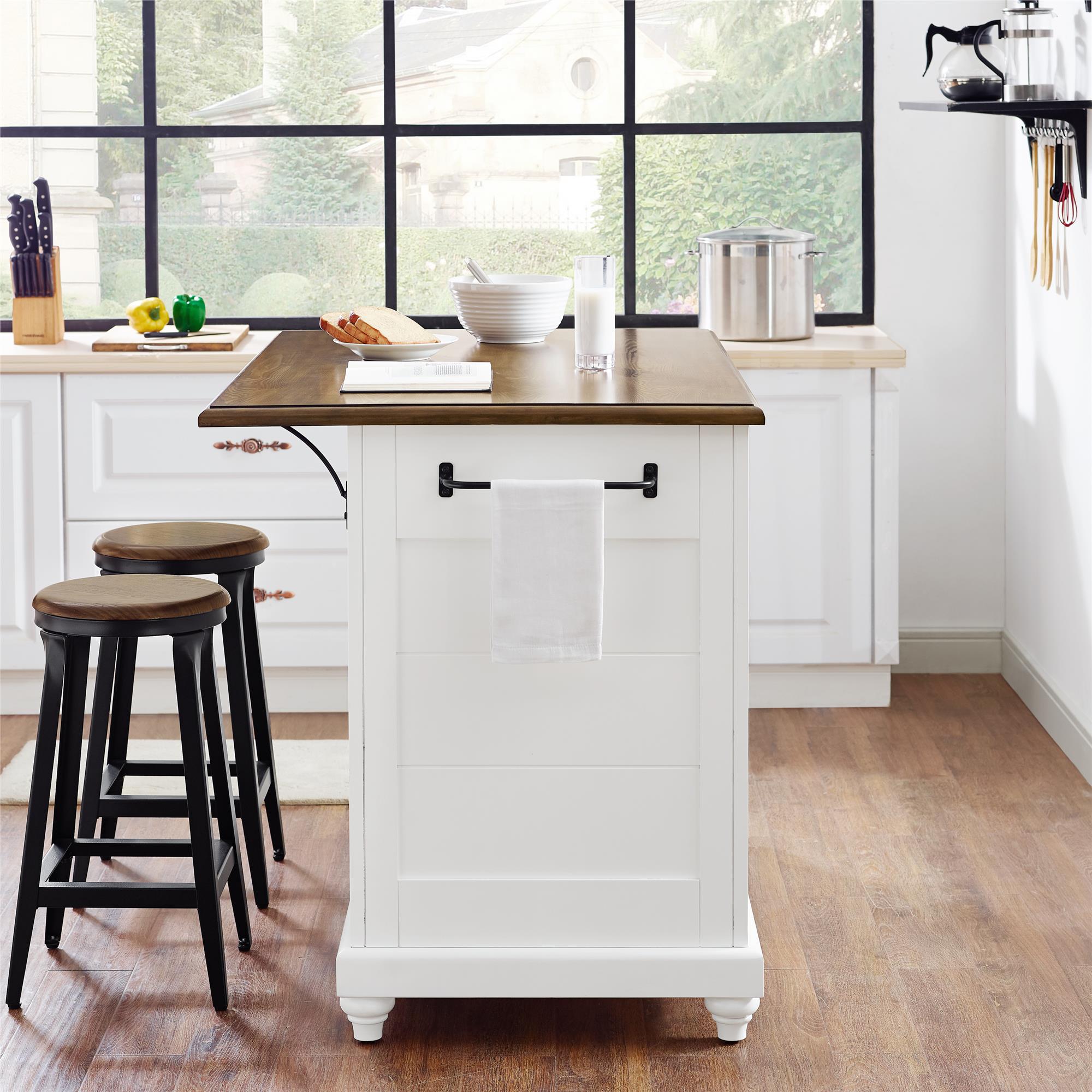 Dorel Home Furnishings Kelsey White Kitchen Island with 2 Stools