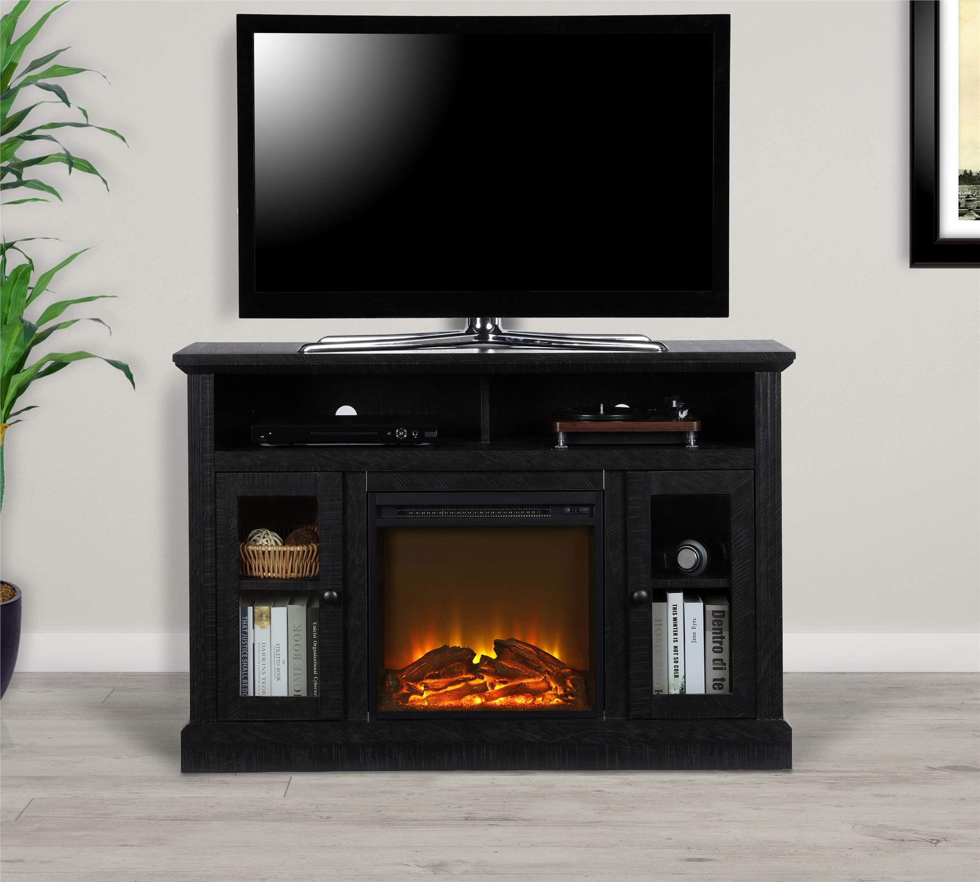 Dorel Home Furnishings Chicago Black Electric Fireplace TV Console