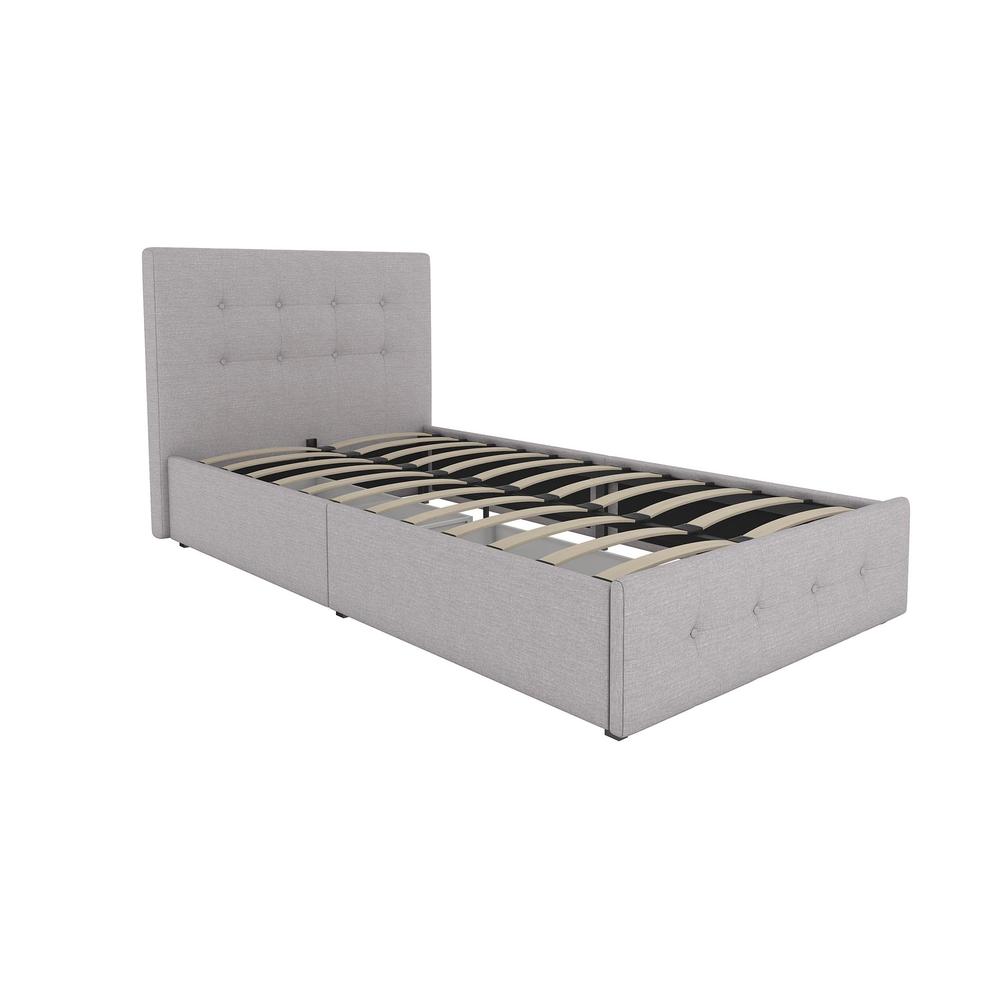 Dorel Rose Grey Linen Twin Upholstered Bed with Storage